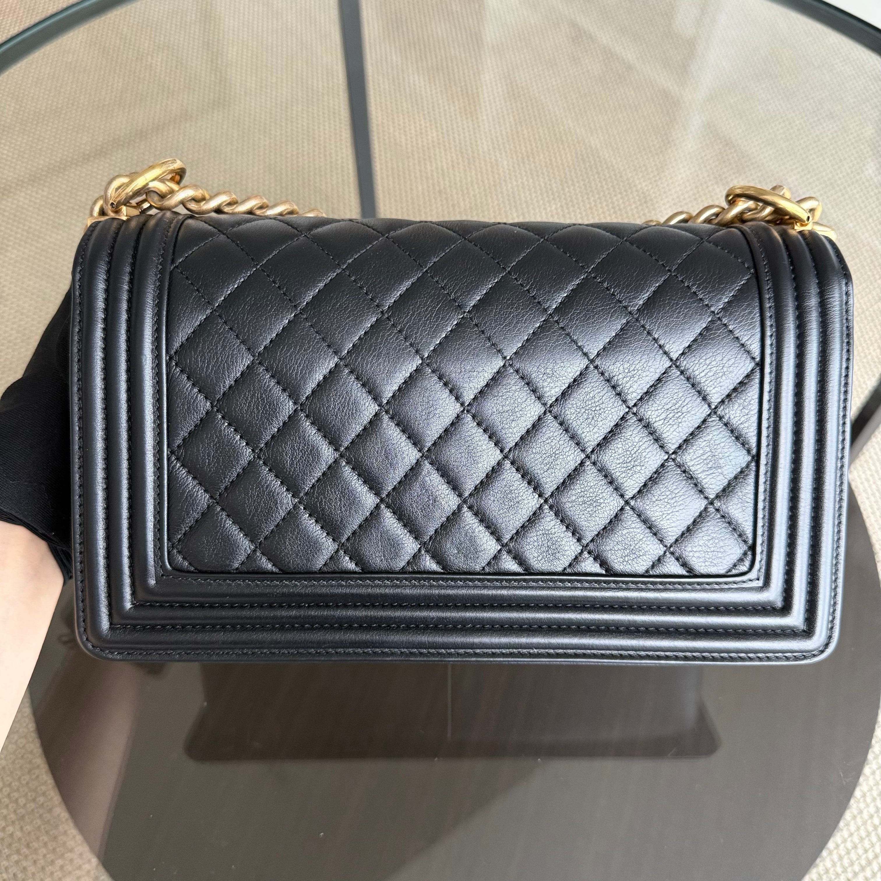 Chanel Boy Medium - Calfskin 25CM Quilted Black Gold Hardware Series 25