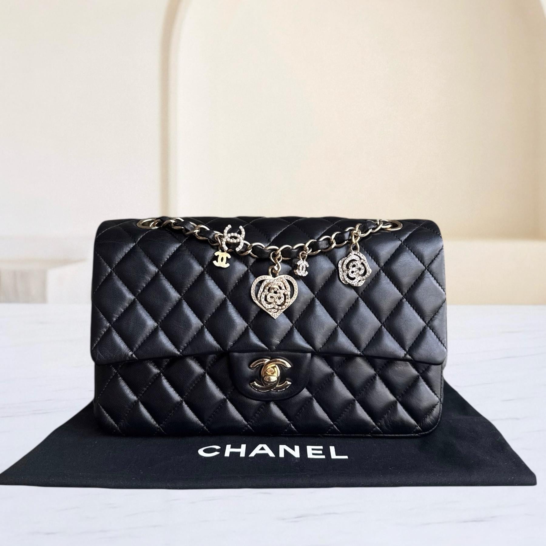 Chanel Classic Flap Seasonal - Valentines Special Edition 25CM Quilted Lambskin Black Gold Hardware Series 19