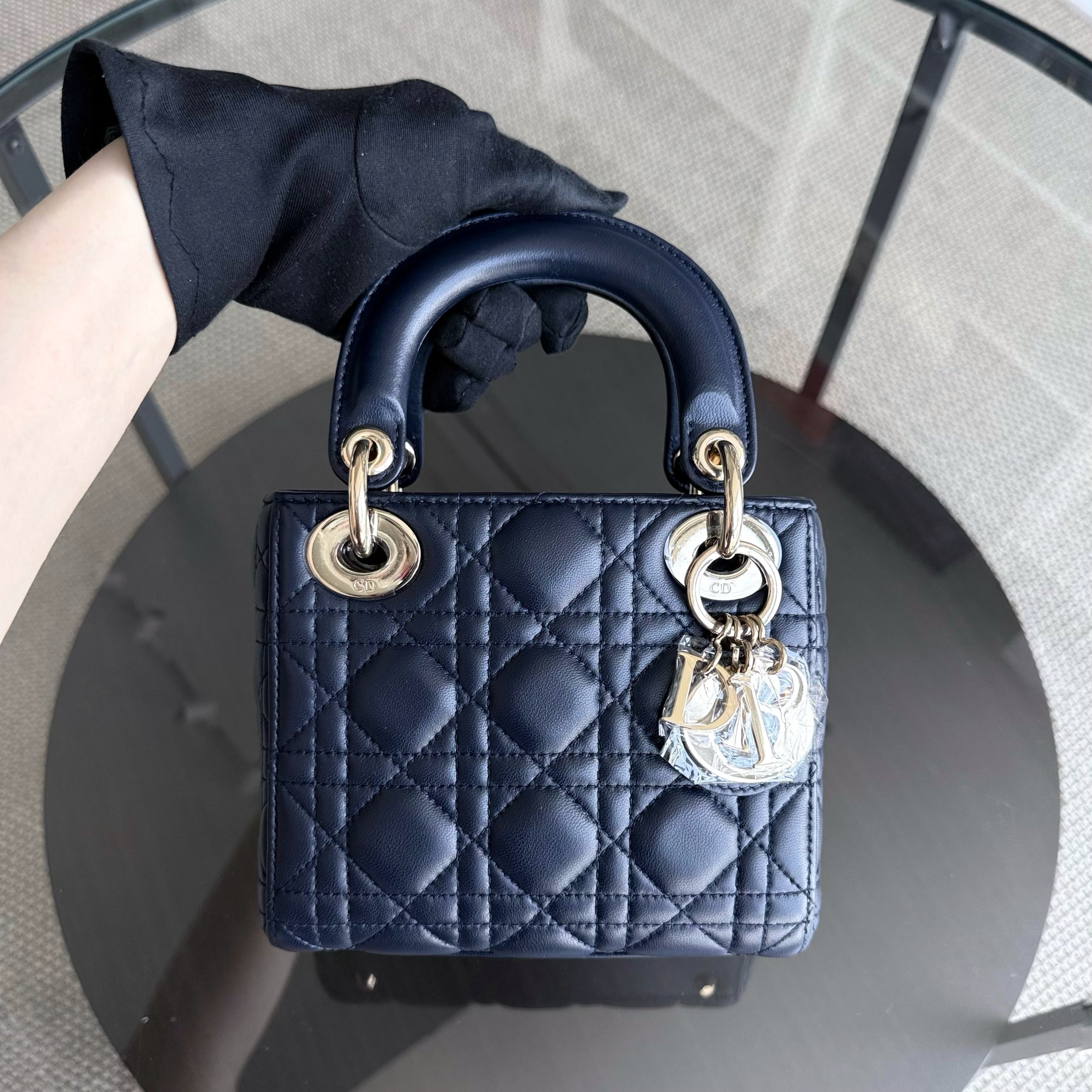 Dior Lady Mini - Cannage Lambskin Dark Blue Gold Hardware Chain Strap