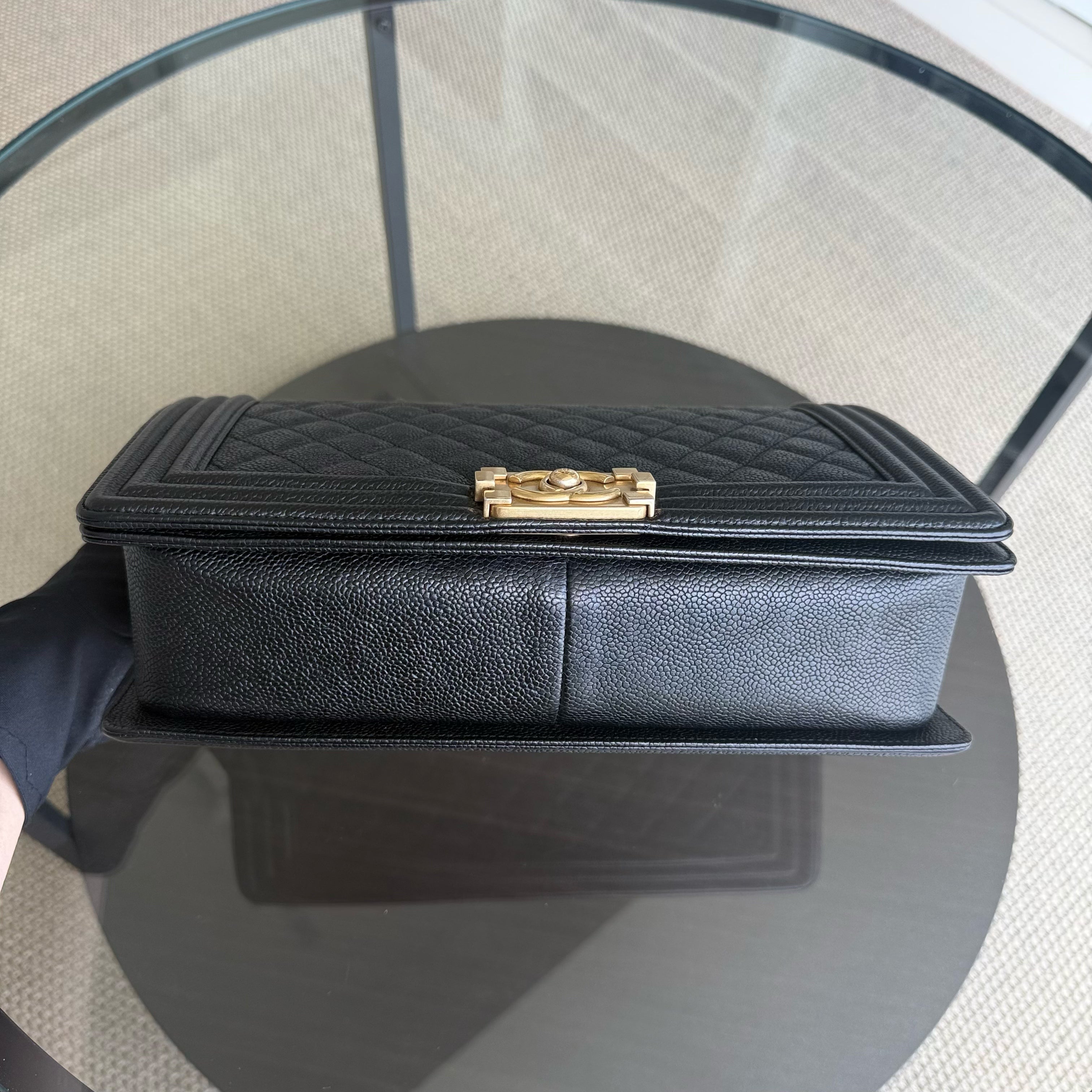 Chanel Boy Medium - Caviar 28CM Quilted Black Aged Gold Hardware Series 23