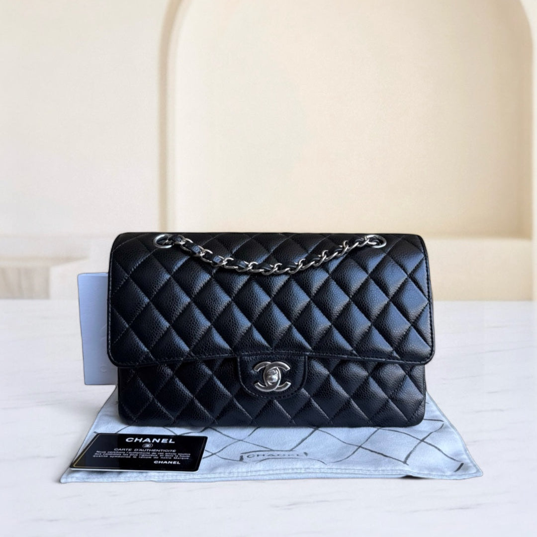 Chanel Classic Flap Medium - Caviar 25CM Quilted Grained Calfskin Black Silver Hardware Series 29