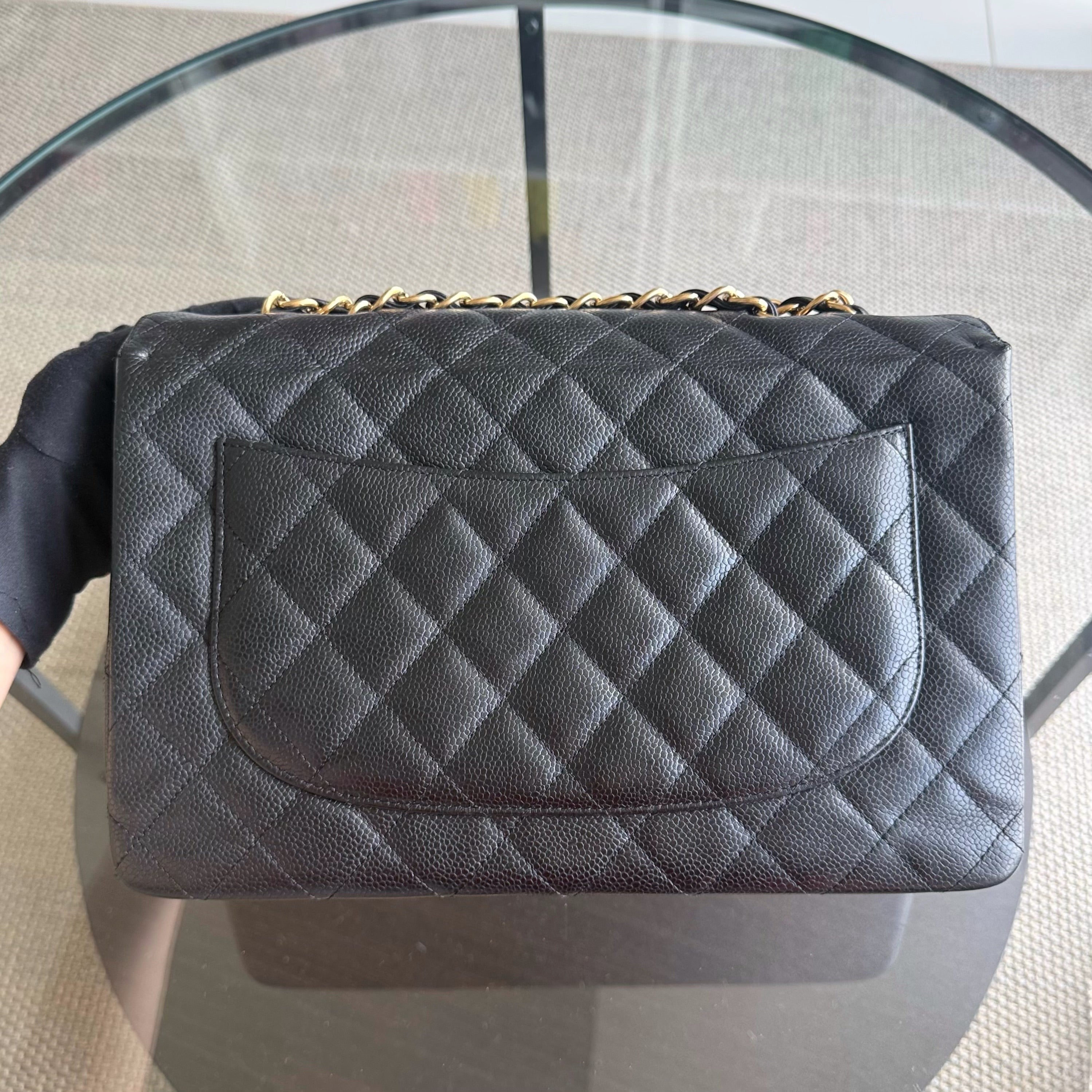 Chanel Classic Flap Jumbo - Caviar 30CM Single Flap Quilted Black Gold Hardware