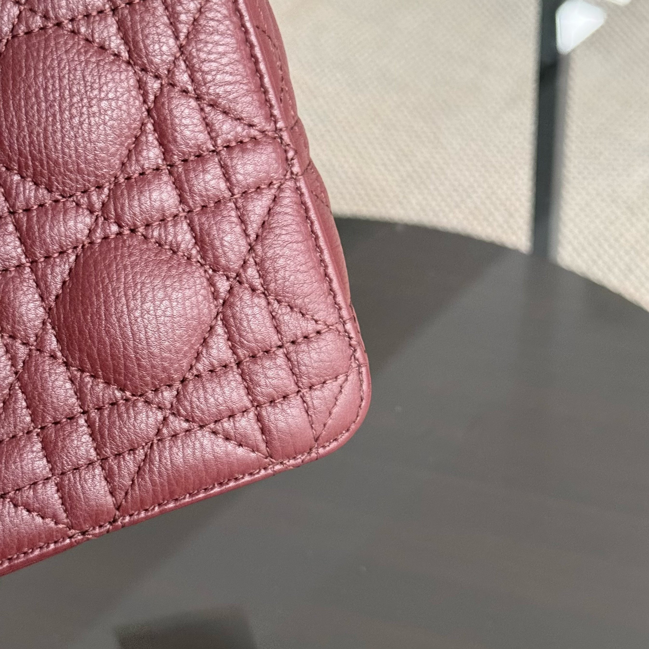 Dior Caro Medium - Cannage Grained Calfskin Burgundy Gold Hardware