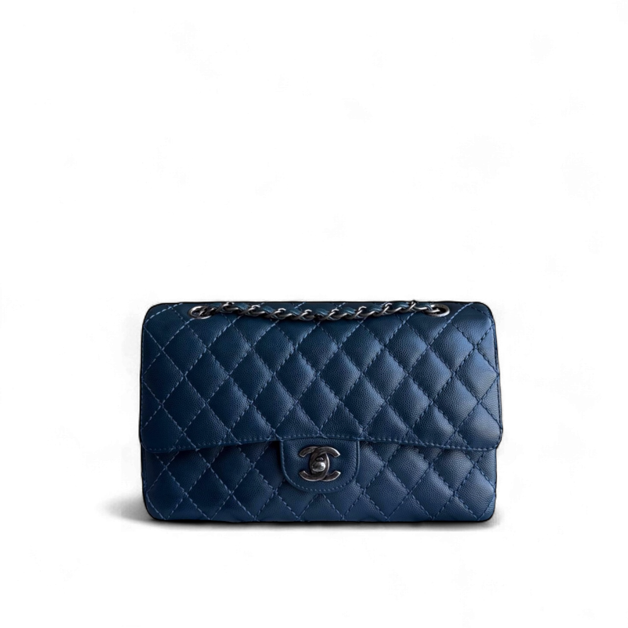 Chanel Classic Flap Medium - Caviar 25CM Quilted Grained Calfskin Dark Blue Silver Hardware Series 23