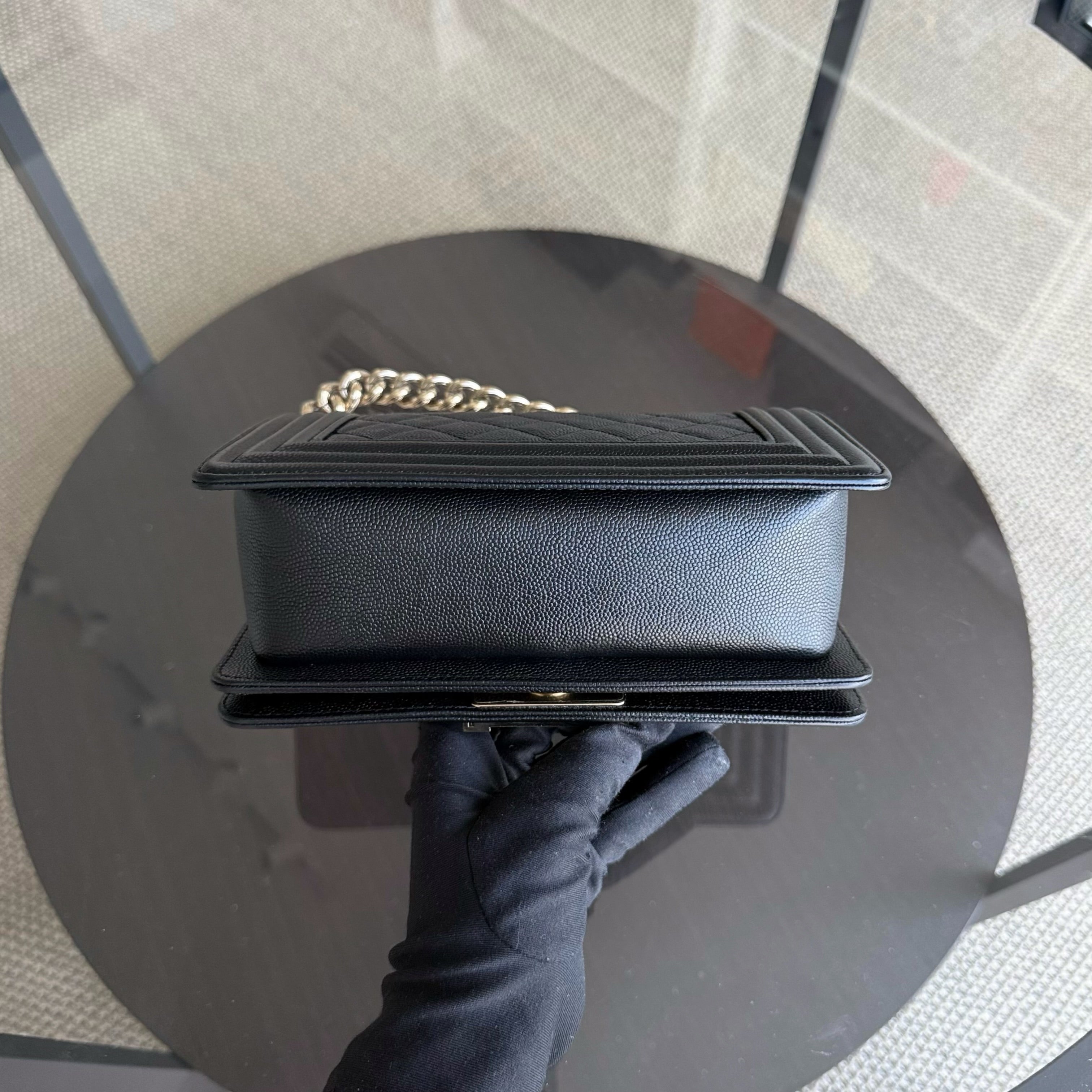 Chanel Boy Small - Caviar Quilted Grained Calfskin Black Gold Hardware Series 23