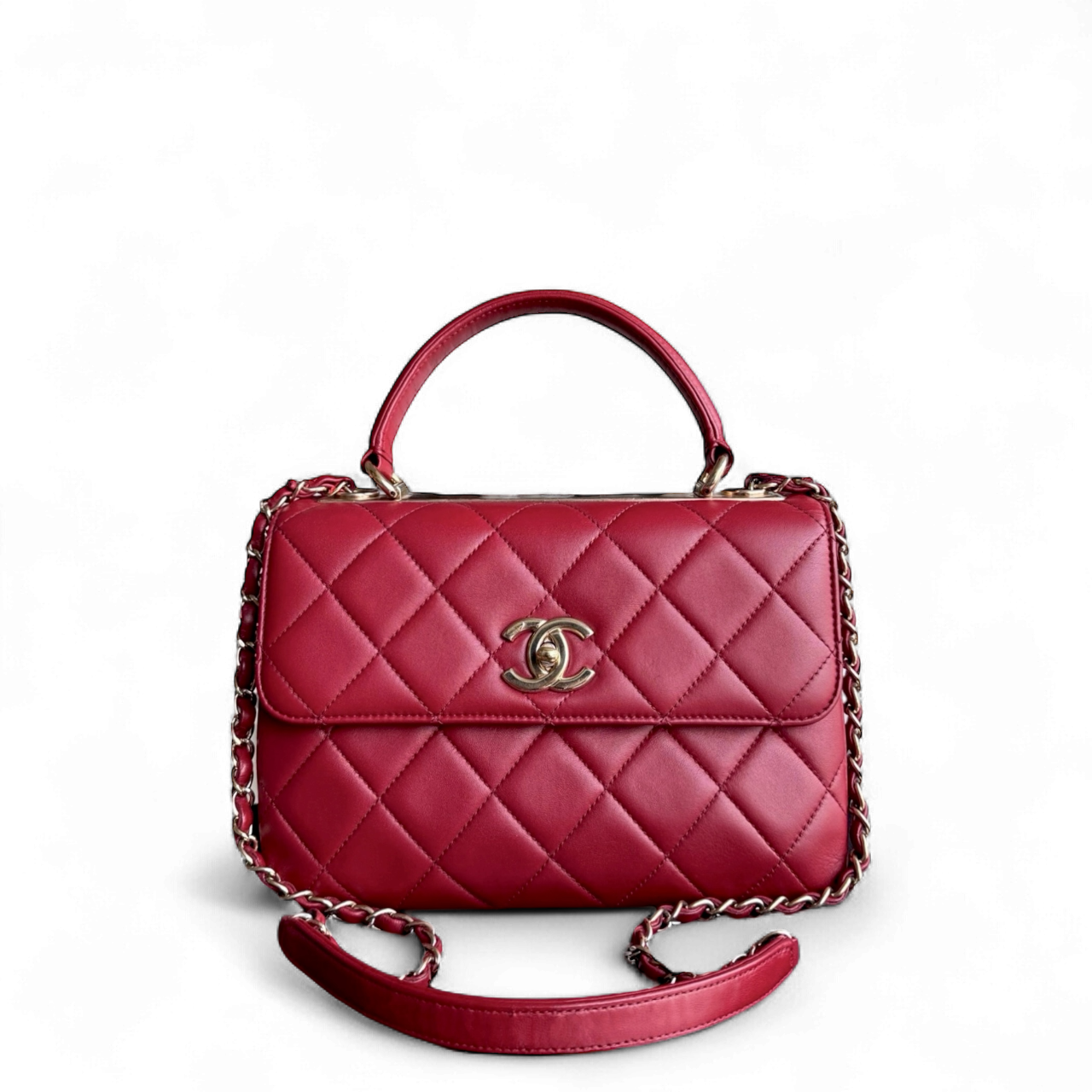 Chanel Trendy CC Small - Cannage Lambskin Dark Red Gold Hardware Series 24