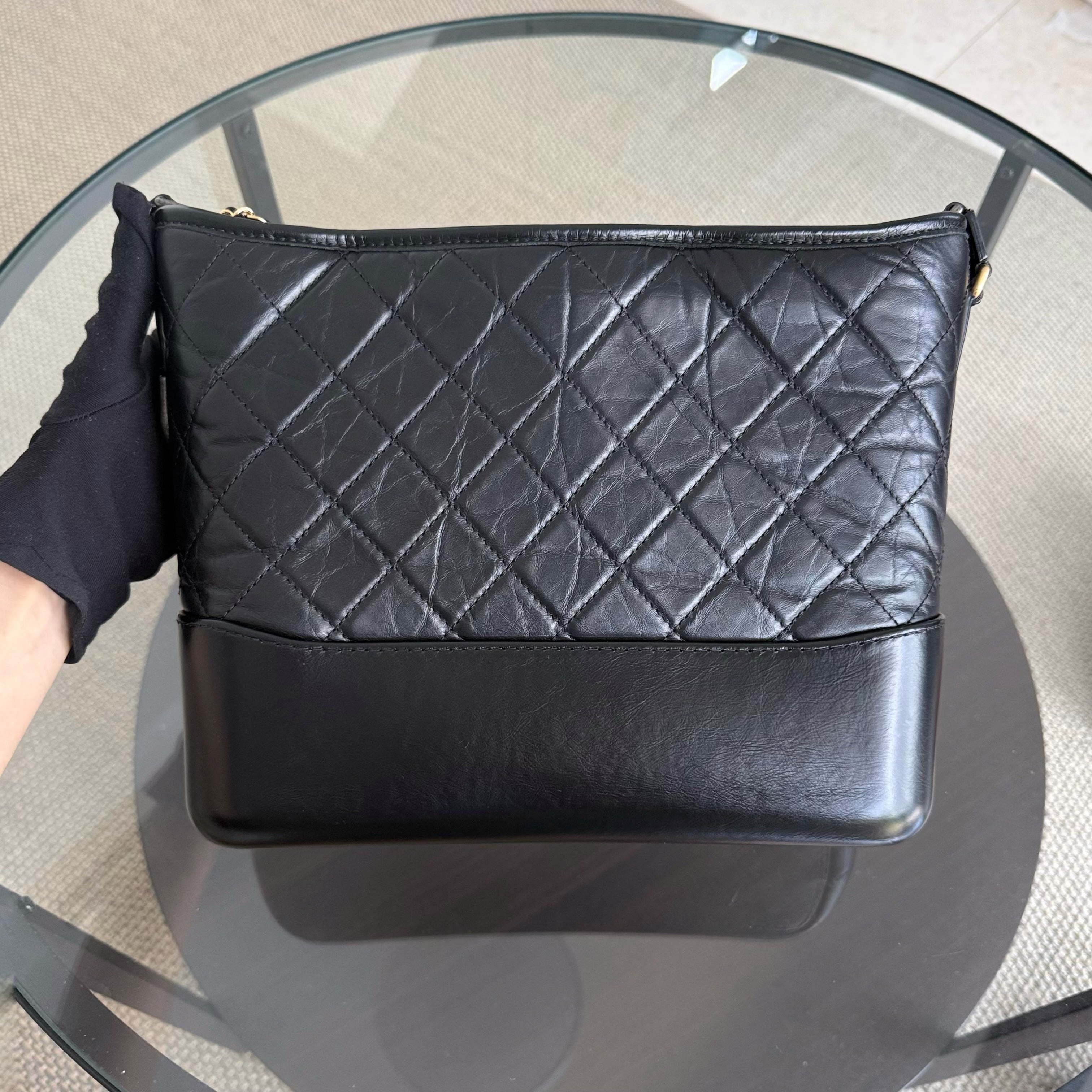 Chanel Gabrielle Medium - Quilted Aged Calfskin Black Two-tone Gold Hardware Series 24