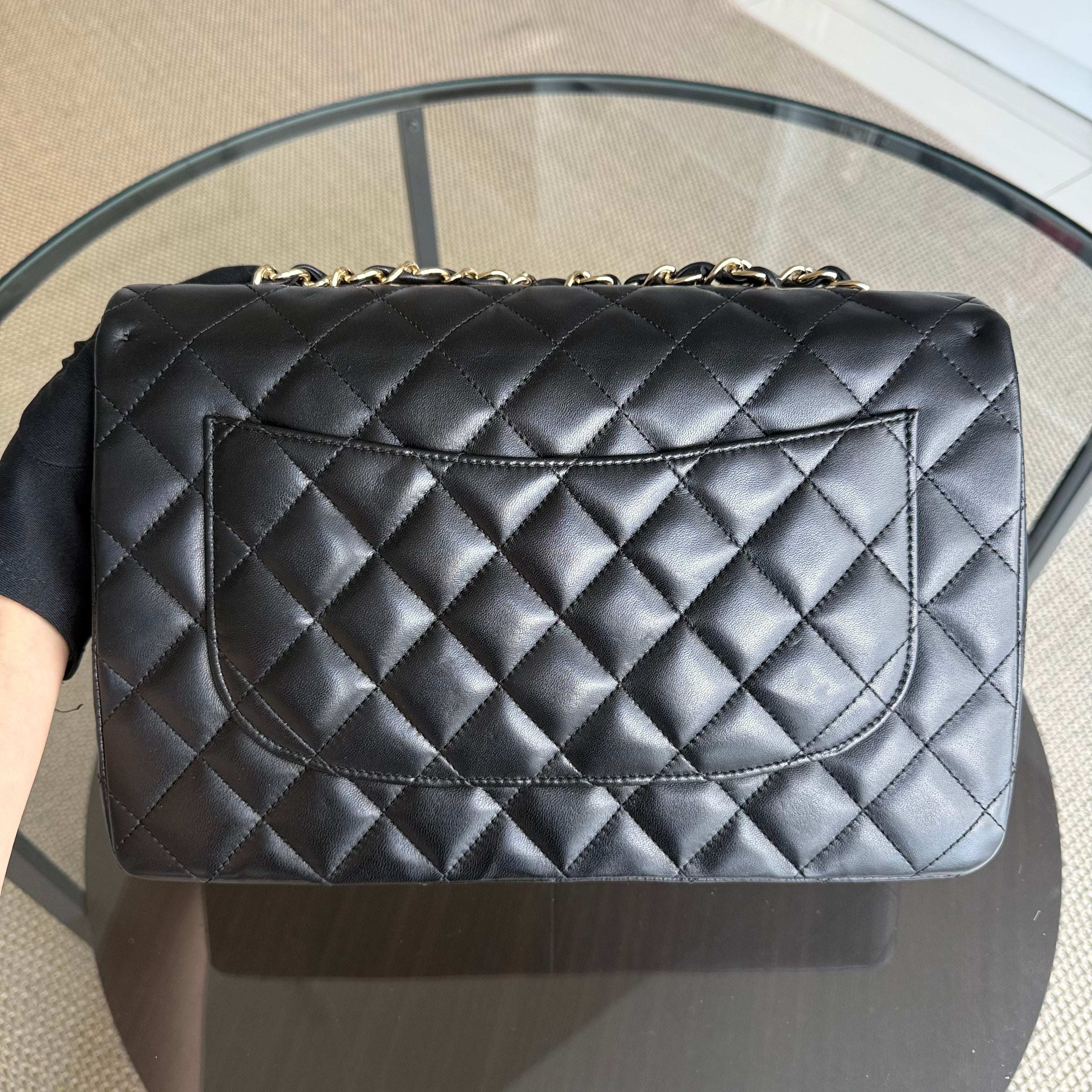 Chanel Classic Flap Jumbo - 30CM Single Flap Quilted Lambskin Black Gold Hardware Series 11