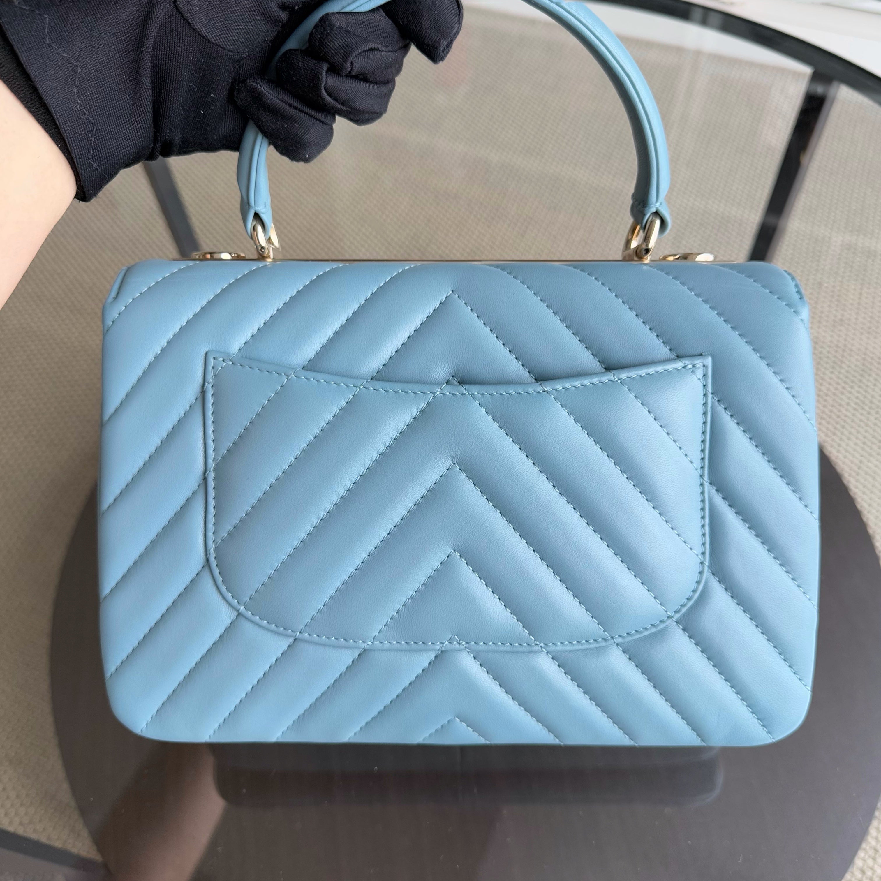 Chanel Trendy CC Small - Chevron Lambskin Light Blue Gold Hardware Series 25