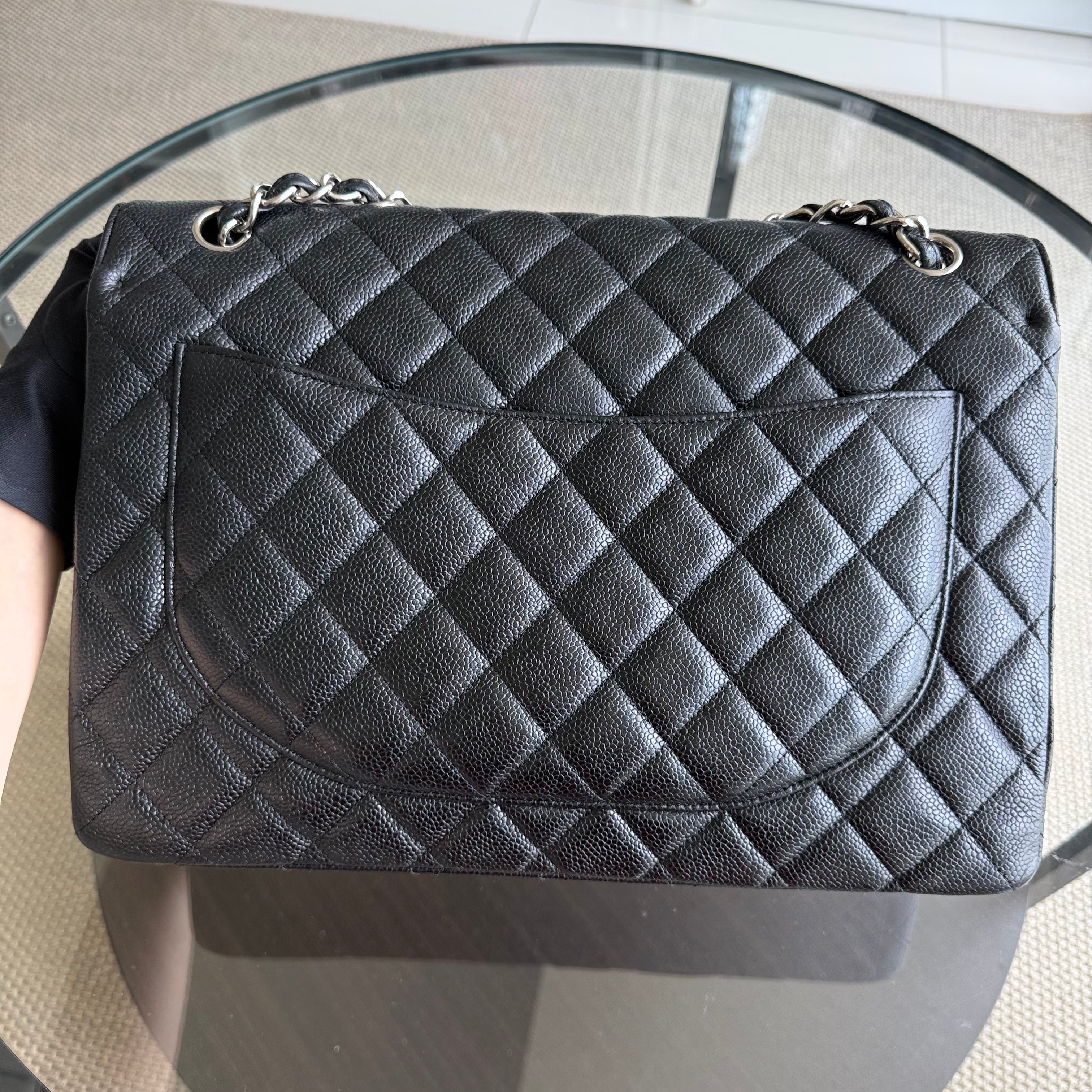 Chanel Classic Flap Maxi - Caviar 33CM Single Flap Quilted Black Silver Harware Series 14