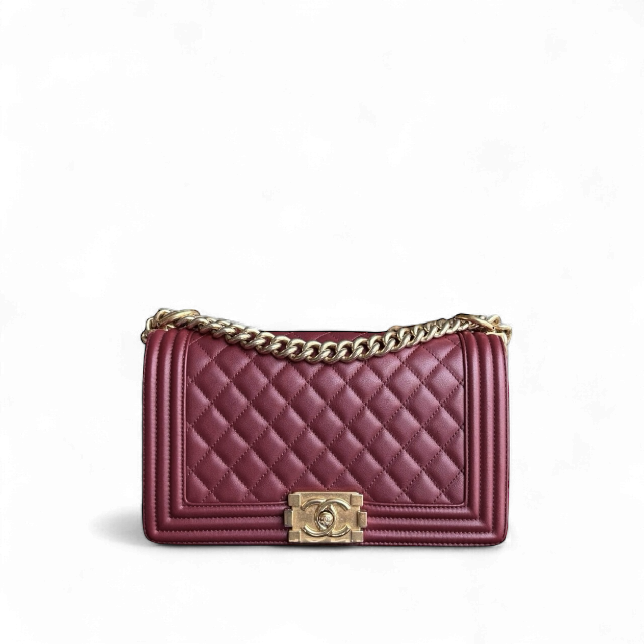 Chanel Boy Medium - 25CM Quilted Calfskin Burgundy Red Gold Hardware Series 23