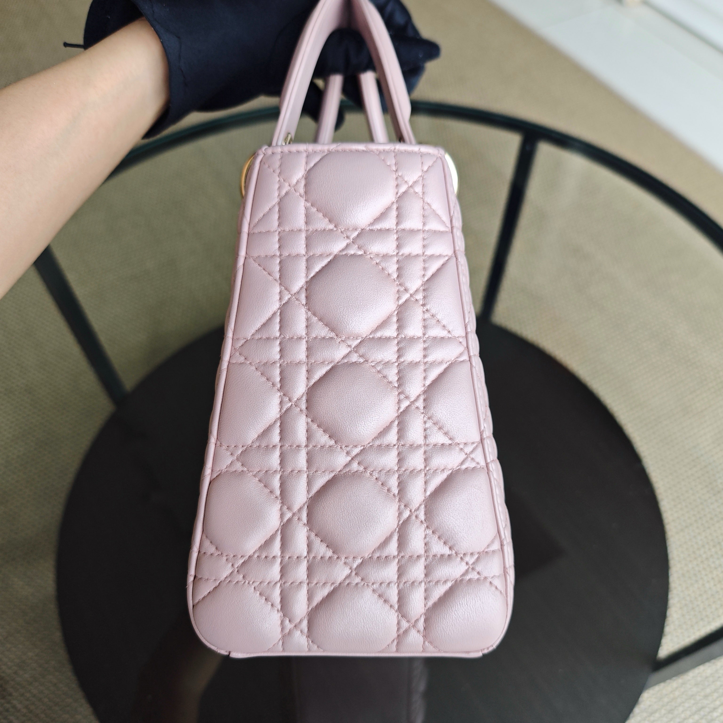 Lady Medium Cannage Lambskin Pink Gold Hardware