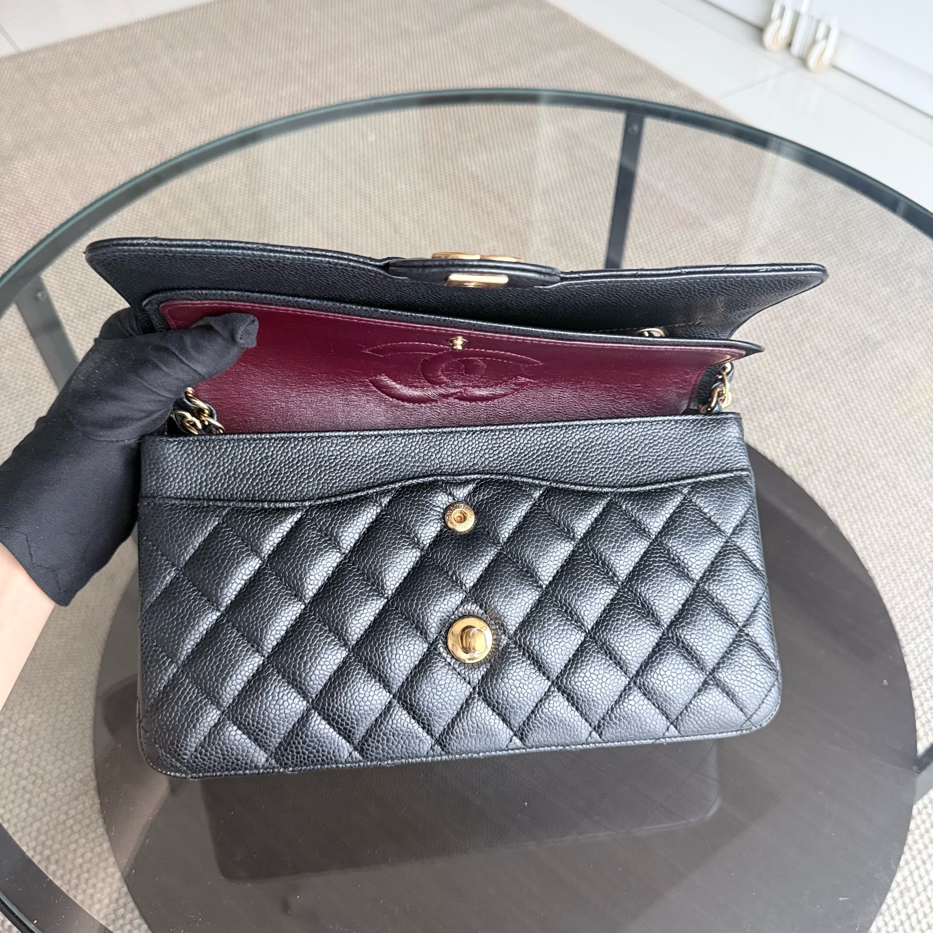 Chanel Classic Flap Medium - Caviar 25CM Quilted Grained Calfskin Black Gold Hardware Series 23