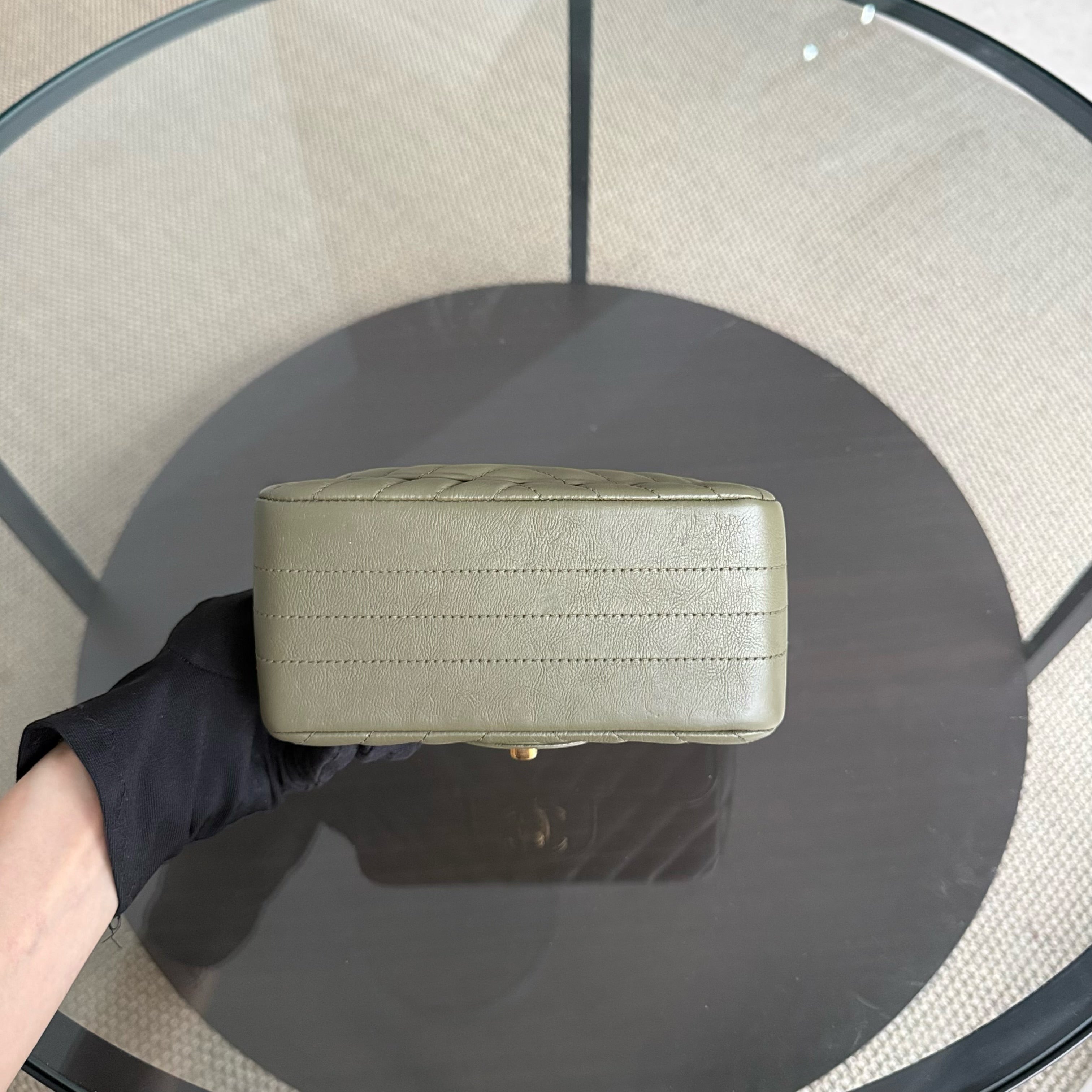 Chanel Classic Flap Mini Square - Calfskin Quilted Olive Green Gold Hardware Series 23