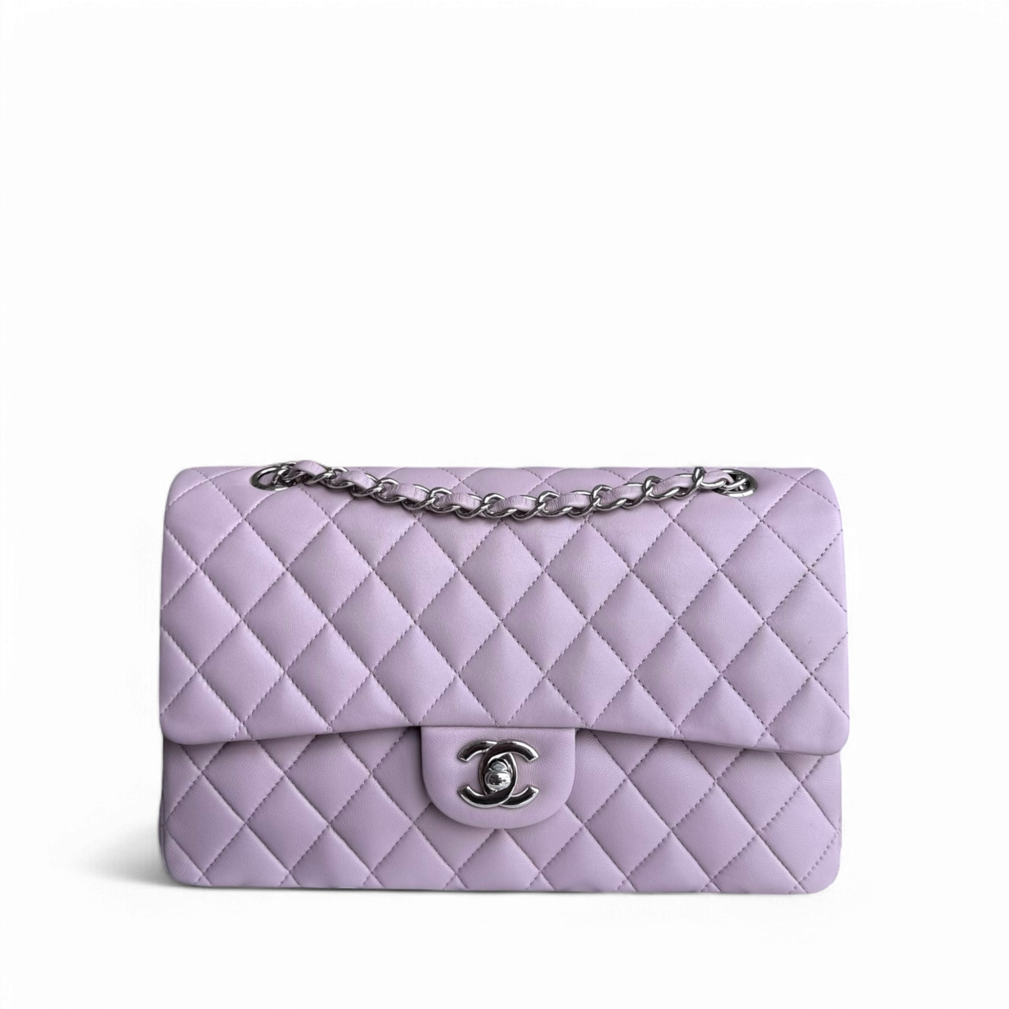 Chanel Classic Flap Medium - 25CM Quilted Lambskin Light Purple Silver Hardware Series 17