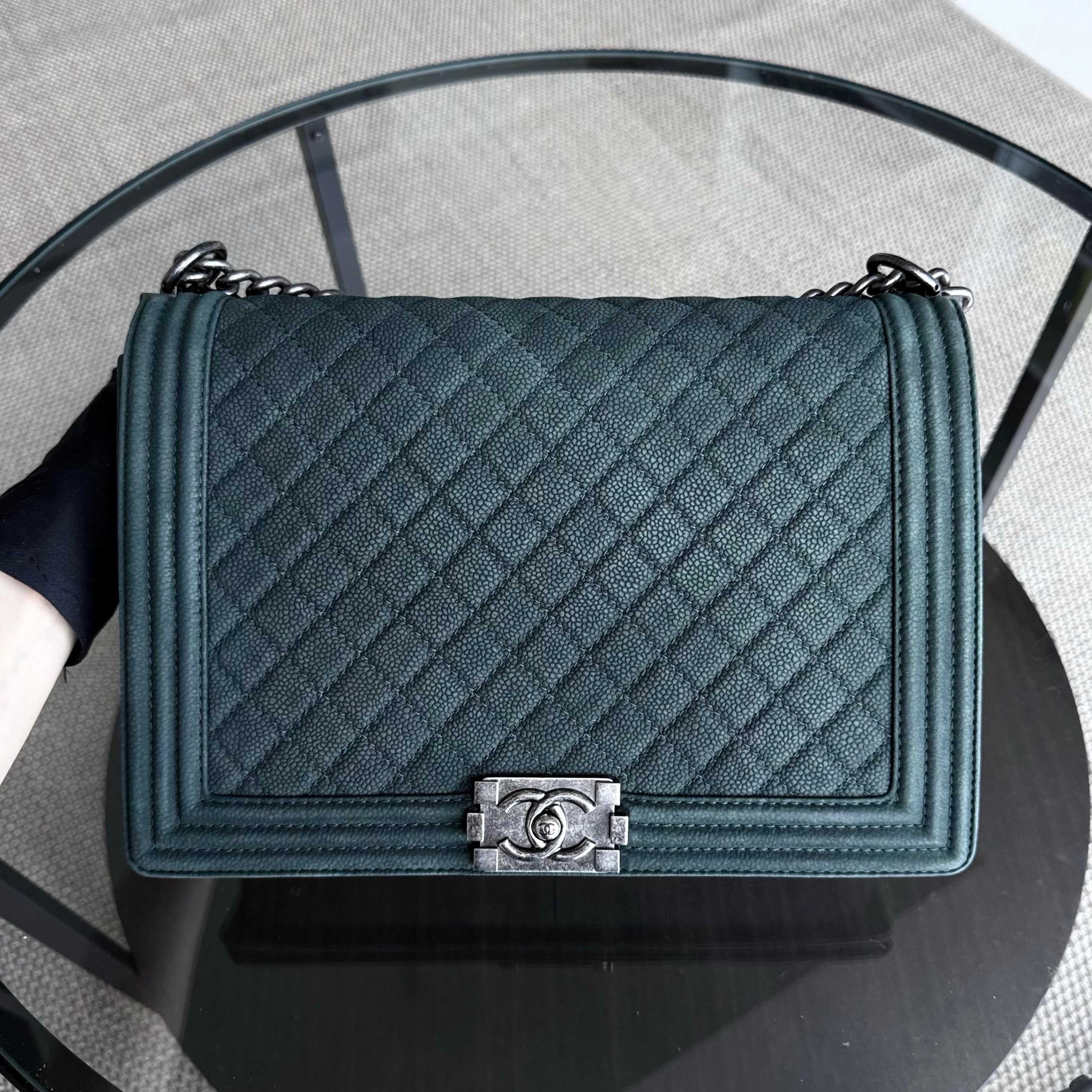 Chanel Boy Large - 30CM Quilted Caviar Black Silver Hardware Series 18