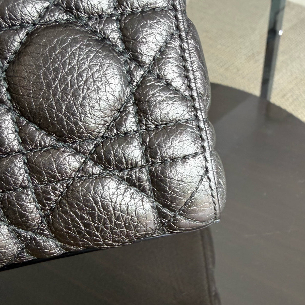 Dior Lady Medium Flap - Cannage Dark Gray Gold Hardware