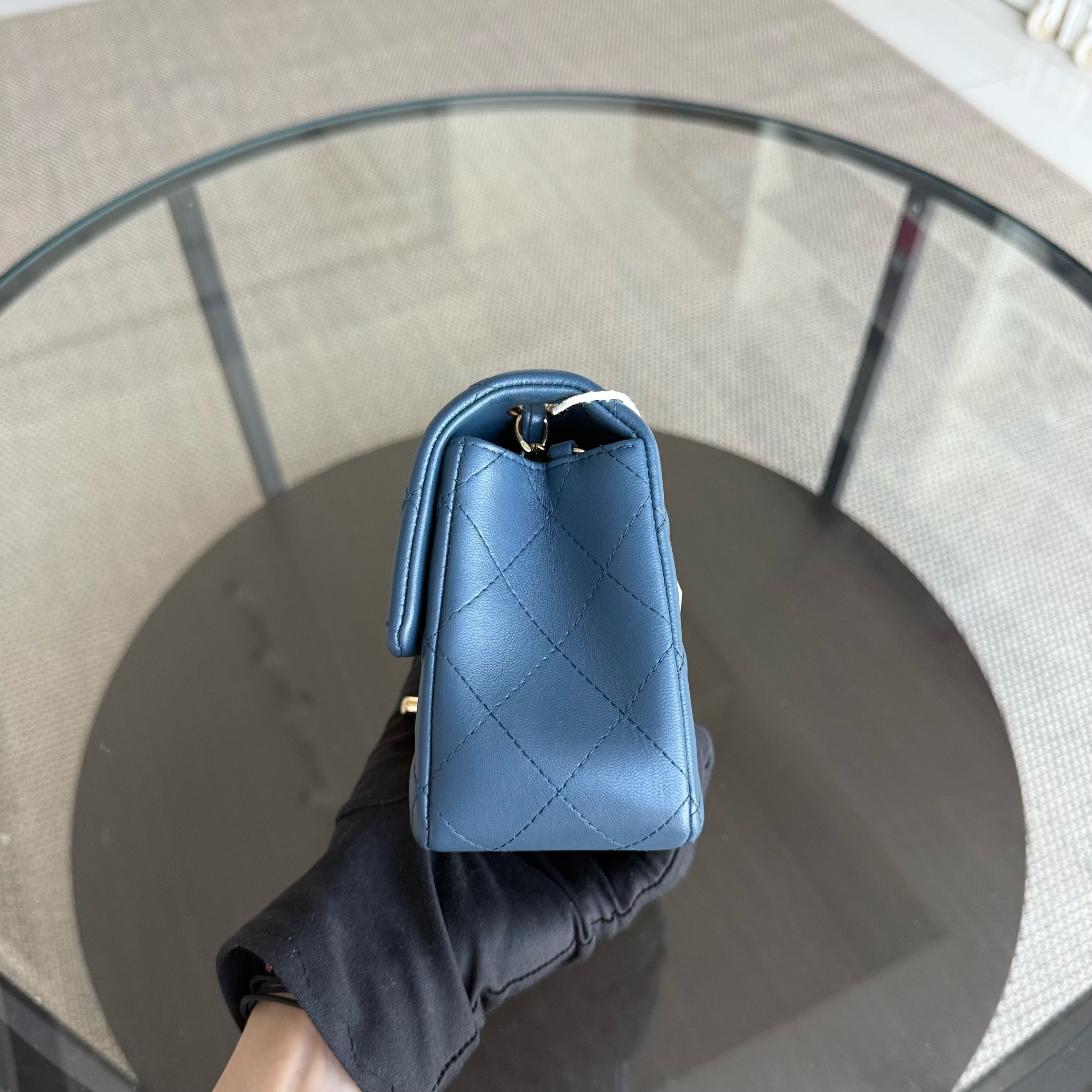 Chanel Lambskin Mini Rectangle Classic Flap - 20CM Quilted Blue Golden Hardware Series 23