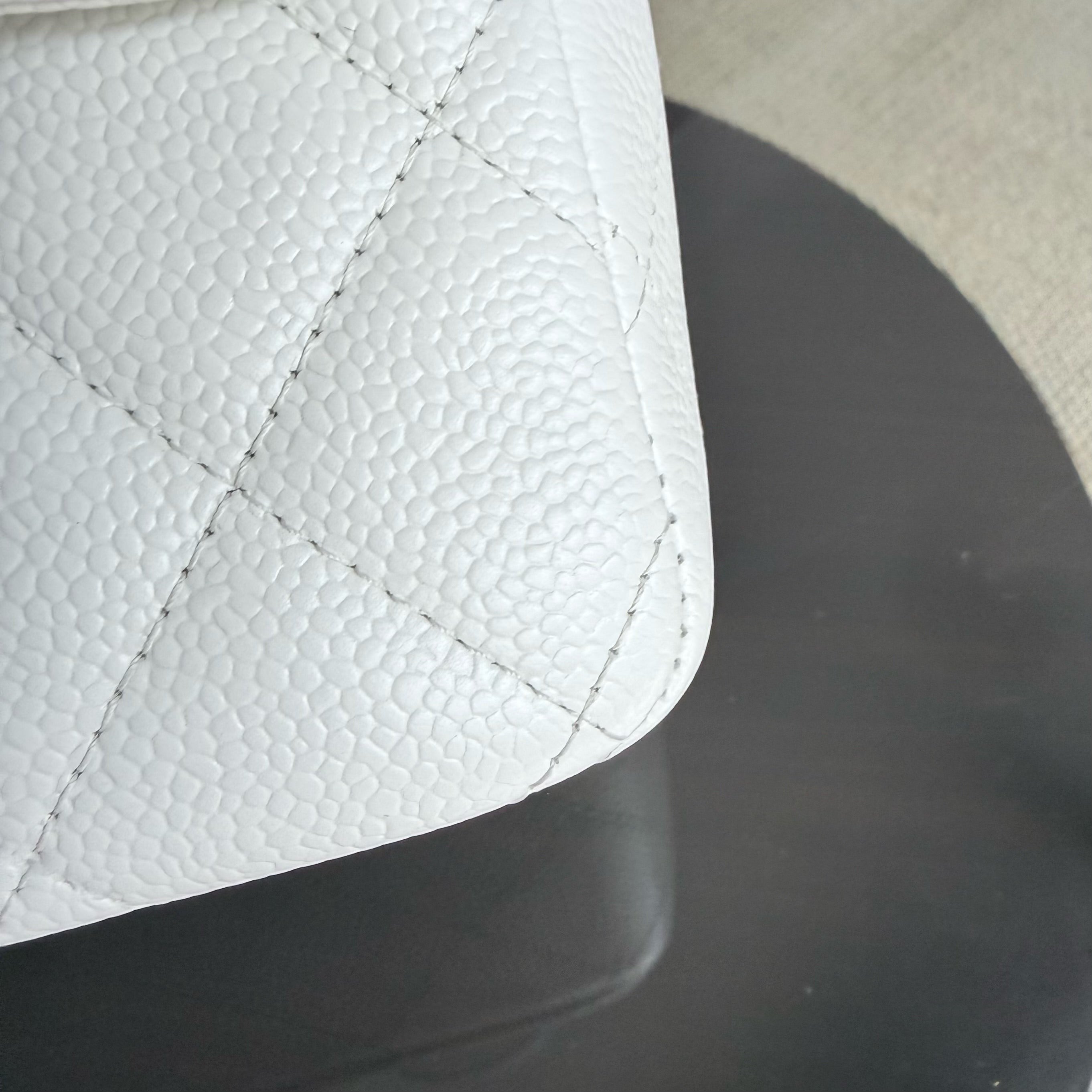 Chanel Classic Flap Jumbo - Caviar 30CM Single Flap Quilted White 24K Gold Hardware Series 11