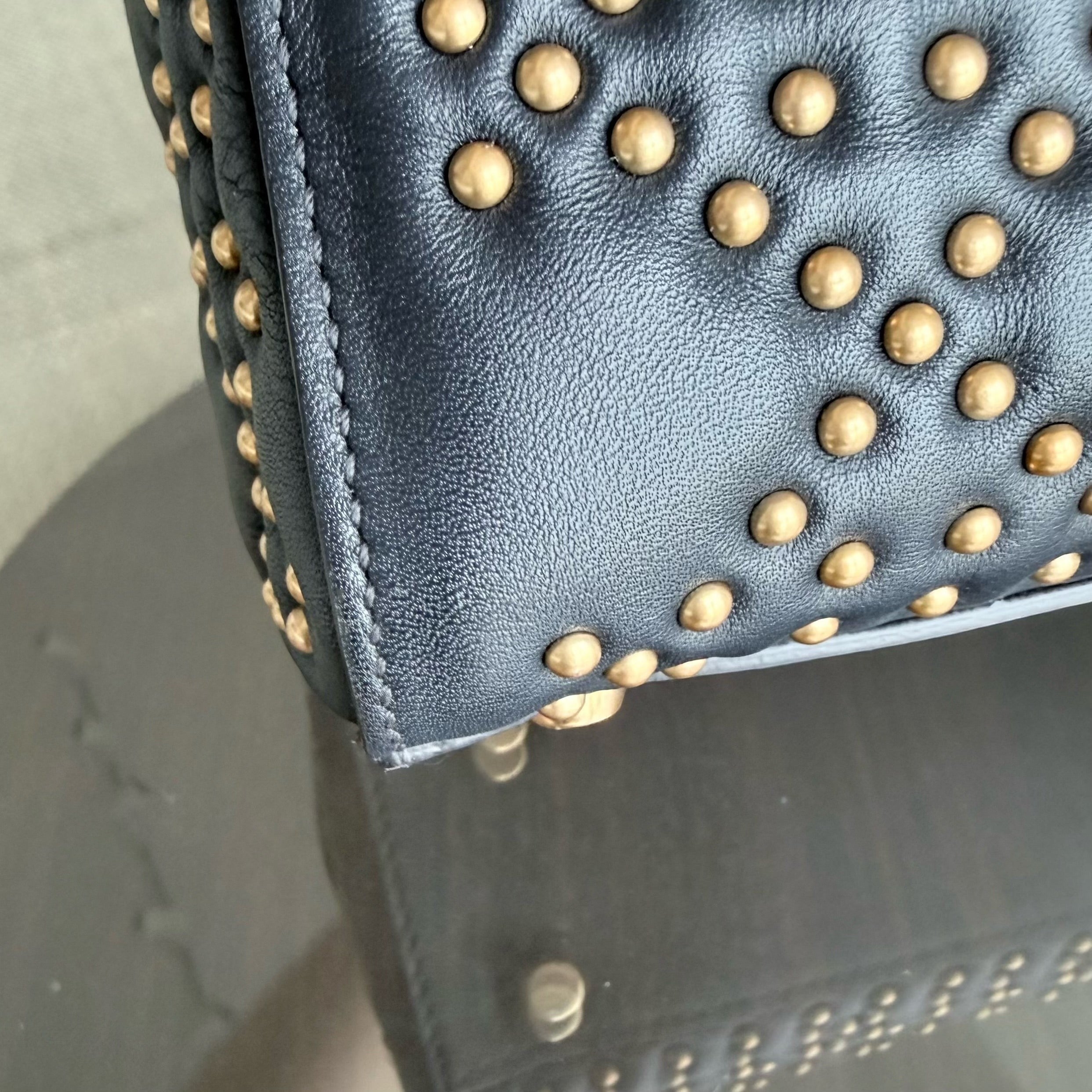 Dior Lady Small Flap - Cannage Calfskin Studded Black Gold Hardware