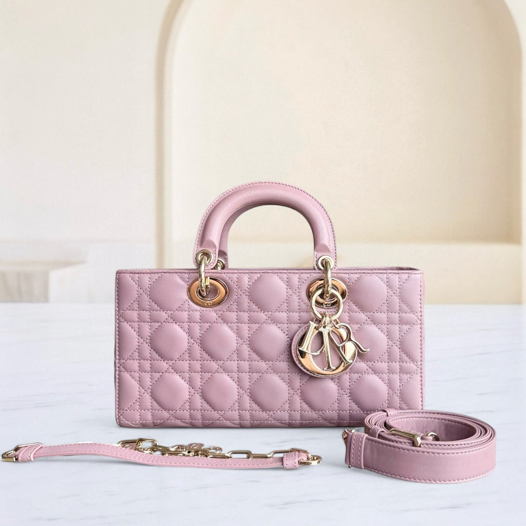Dior D-Joy Medium - Cannage Lambskin Blush Pink Gold Hardware
