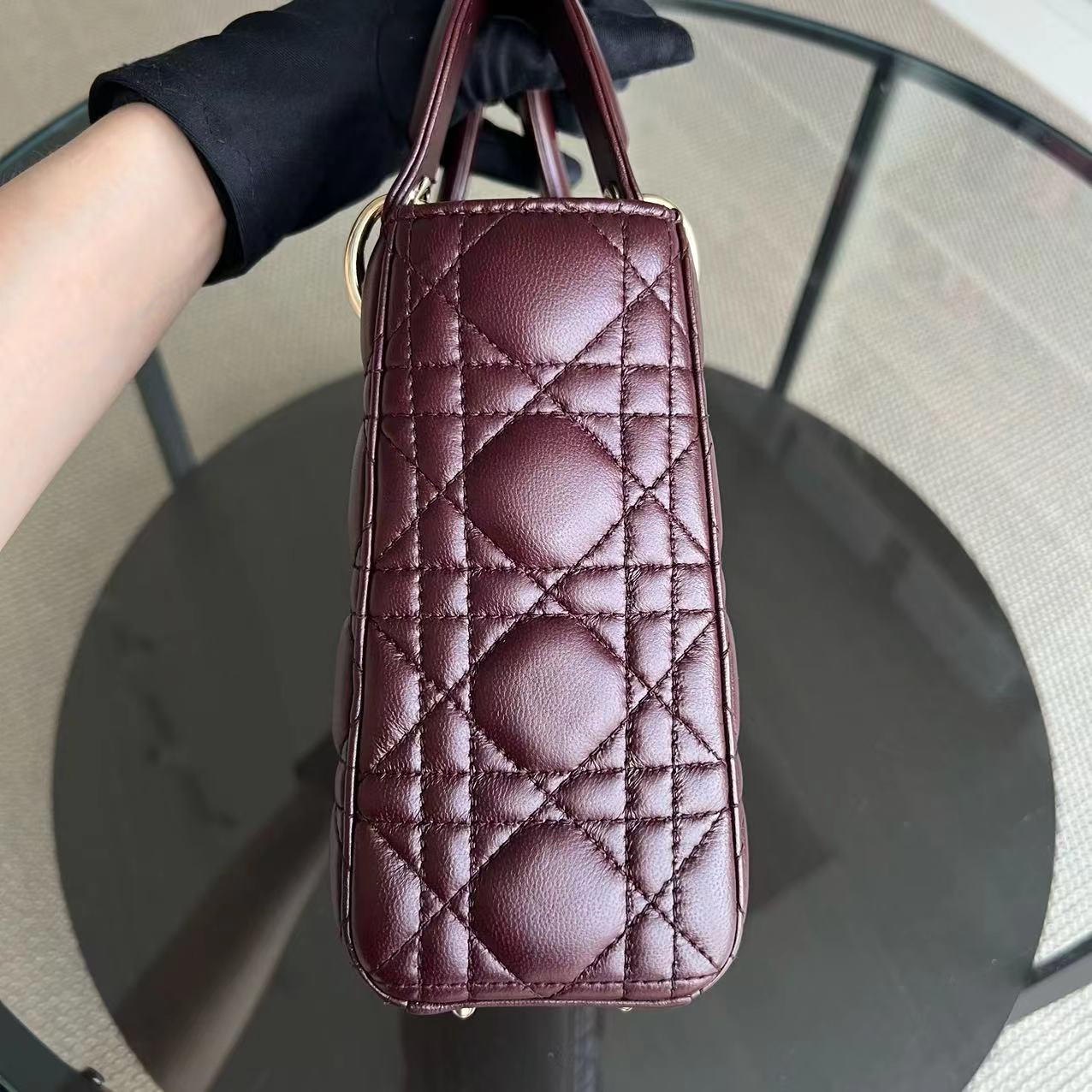 Lady Small Cannage Lambskin ABC MYABC Burgundy Golden Hardware