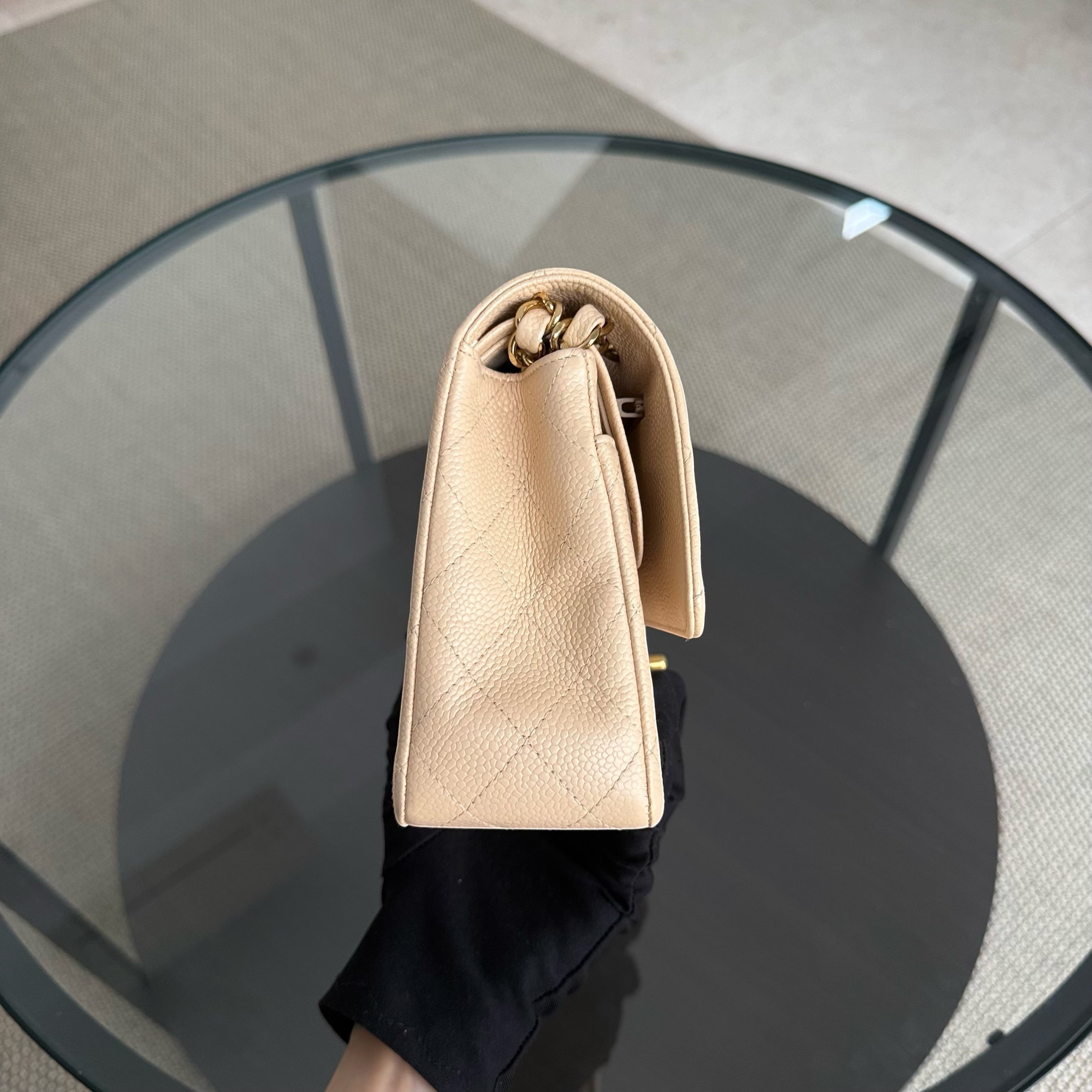 Chanel Classic Flap Medium - Caviar 25CM Quilted Beige Gold Hardware Series 14