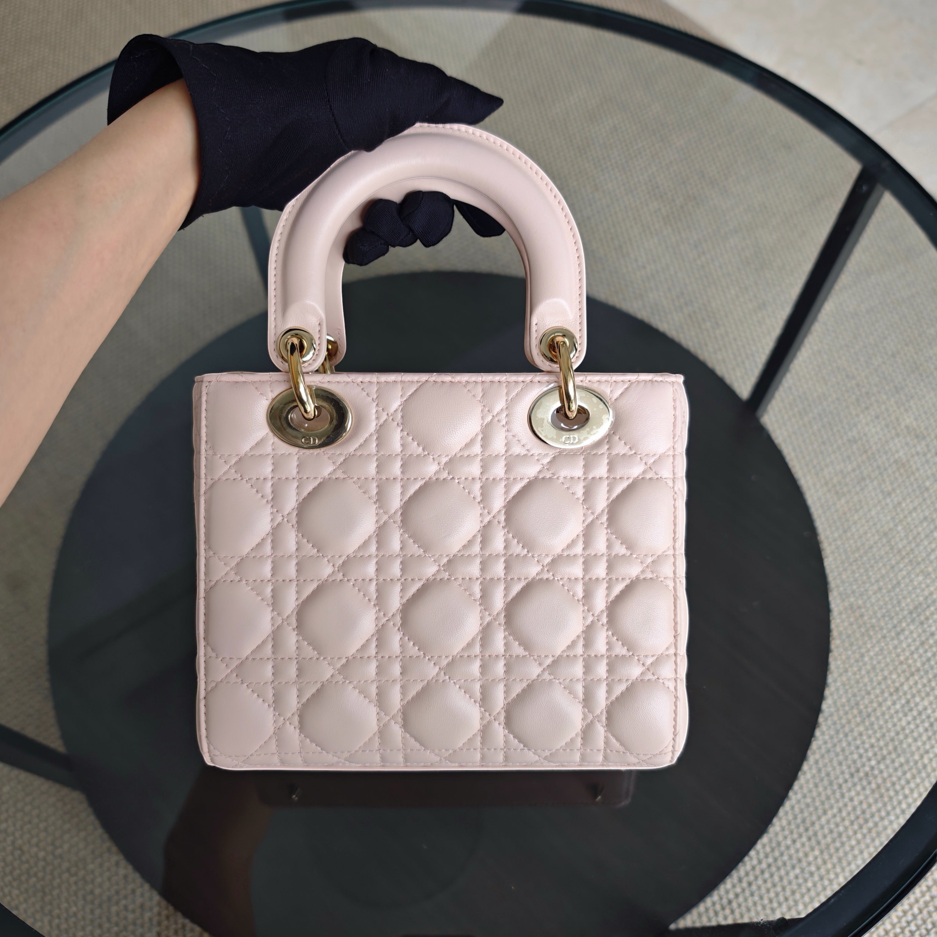 Dior Lady Small Flap - Cannage Lambskin Light Sakura Pink Gold Hardware