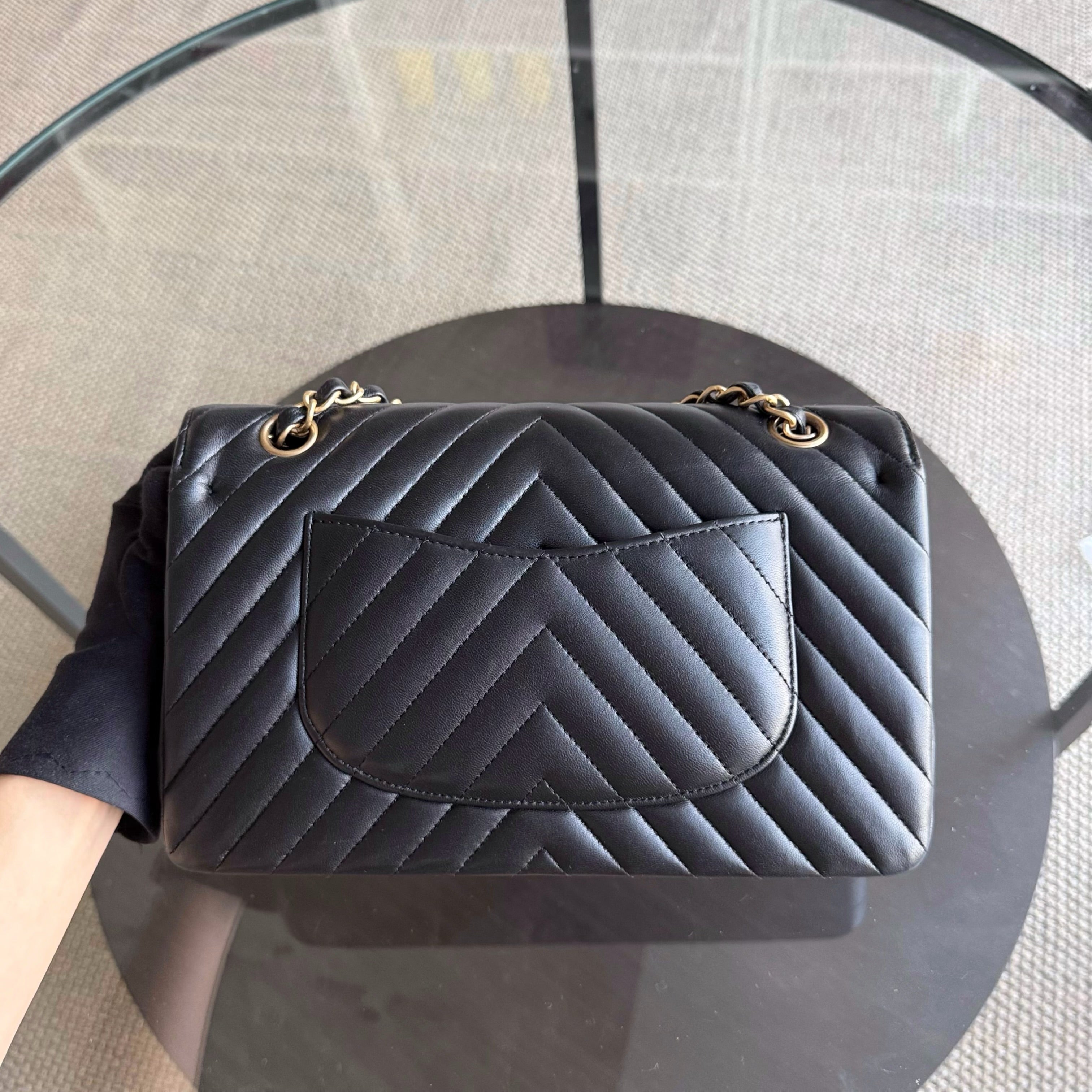 Chanel Classic Flap Medium - 25CM Chevron Lambskin Black Gold Hardware Series 27