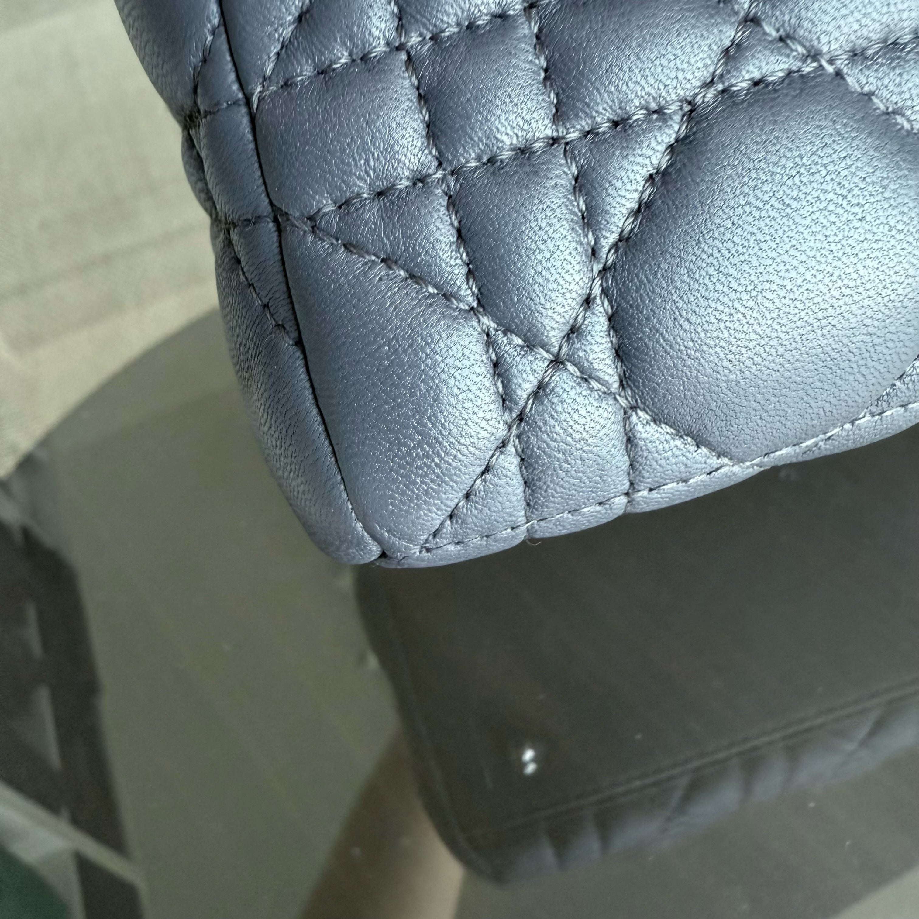 Dior Lady Medium - Cannage Lambskin Dark Gray Silver Hardware