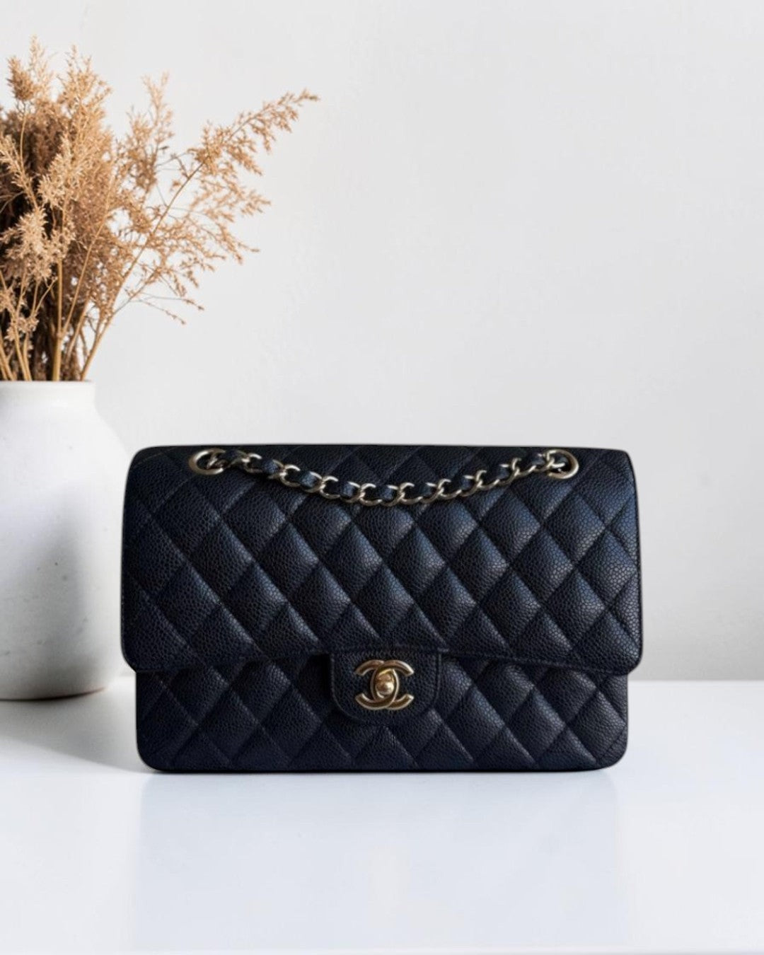 Chanel Classic Flap Medium - Caviar 25CM Quilted Black Gold Hardware Series 23