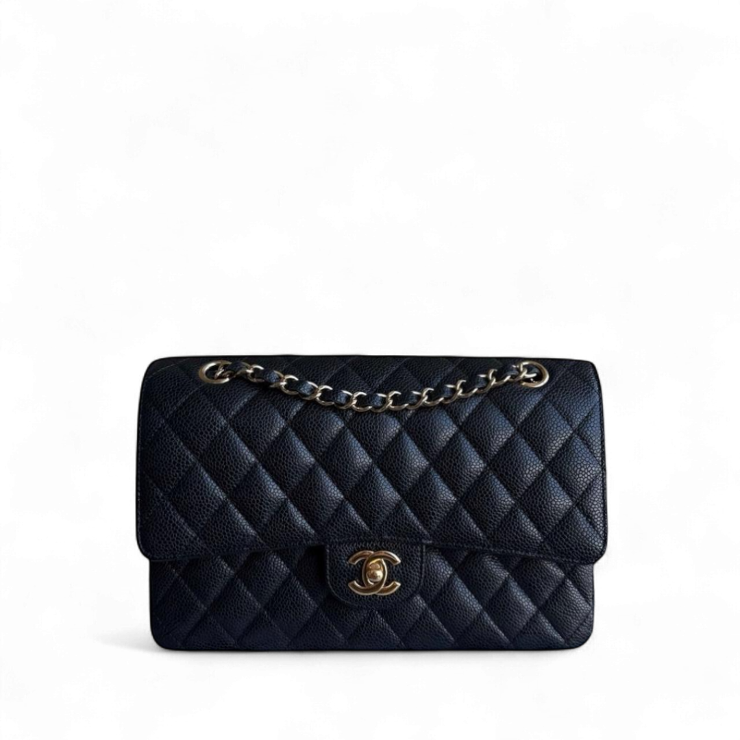 Chanel Classic Flap Medium - Caviar 25CM Quilted Grained Calfskin Black Gold Hardware Series 19