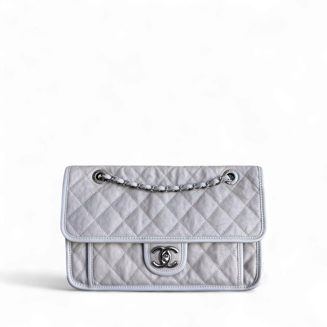 French Riviera - Caviar Quilted Grained Calfskin Grey Gray Silver Hardware Series 19