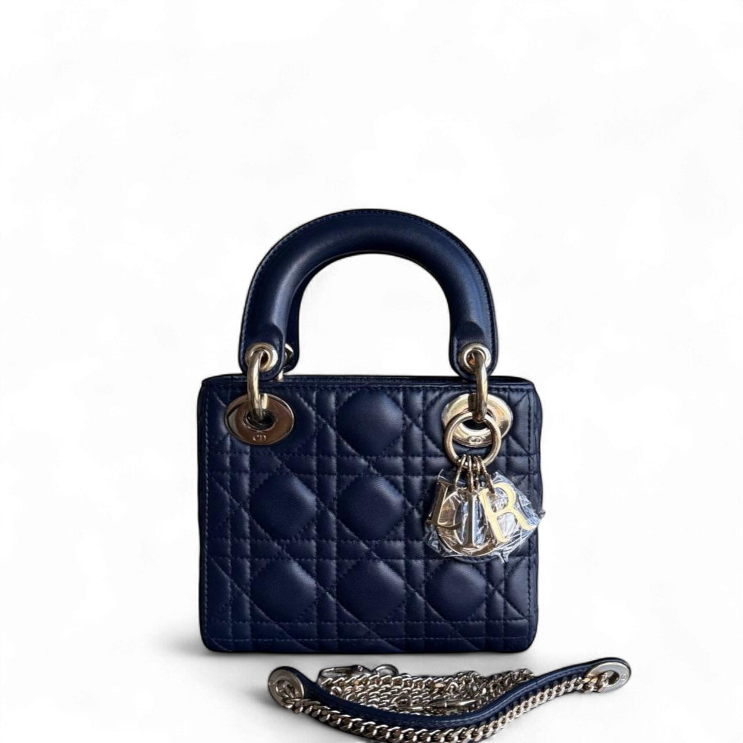 Dior Lady Mini - Cannage Lambskin Dark Blue Gold Hardware Chain Strap