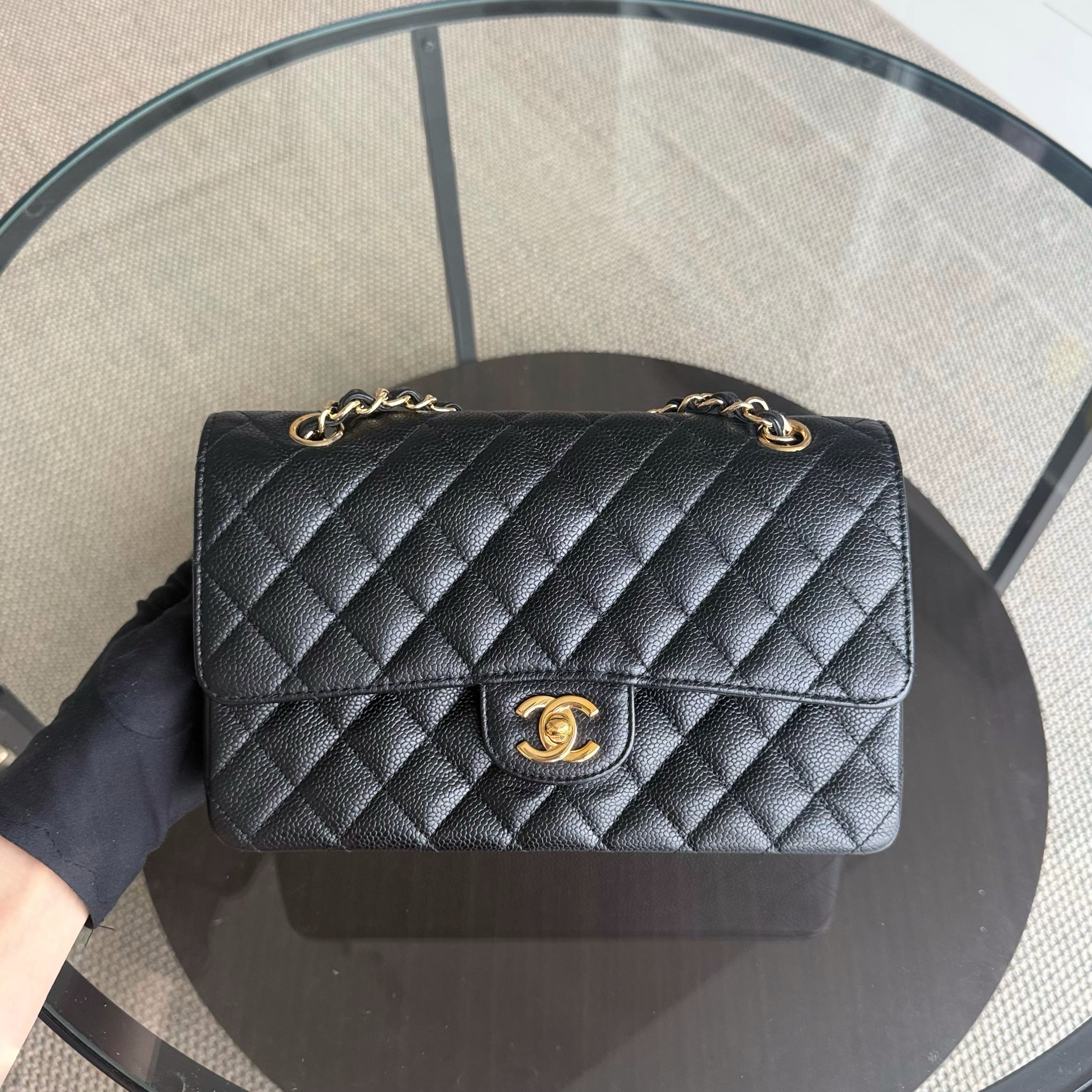 Chanel Classic Flap Medium - Caviar 25CM Quilted Double Flap Black Gold Hardware Series 12