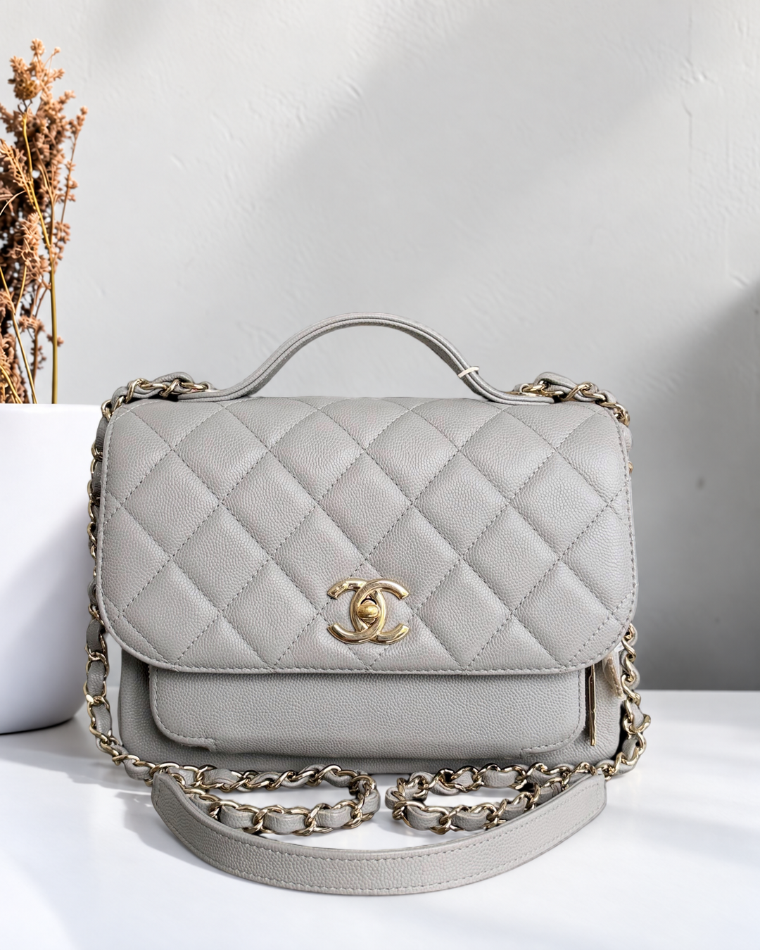 Chanel Business Affinity - Medium 23CM Caviar Quilted Light Gray Grey Gold Hardware Series 27