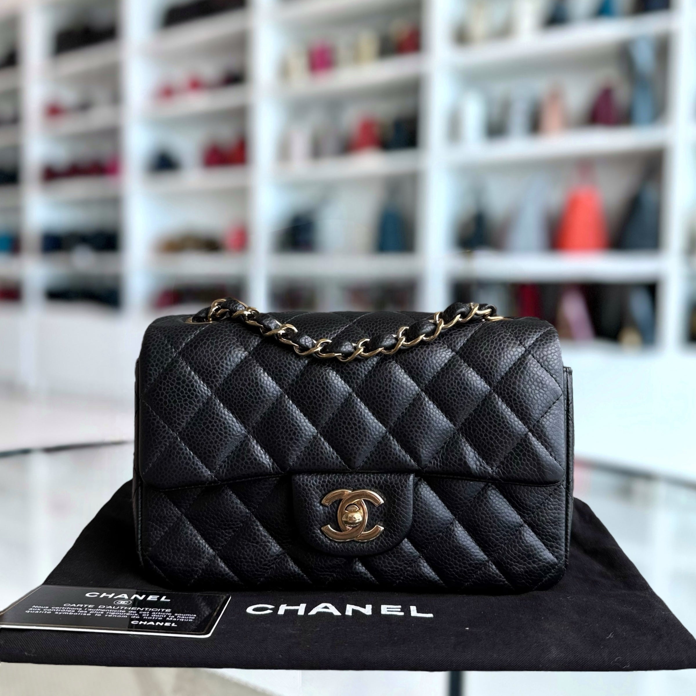 Chanel Classic Flap Mini - Caviar 20CM Quilted Black Gold Hardware Series 25