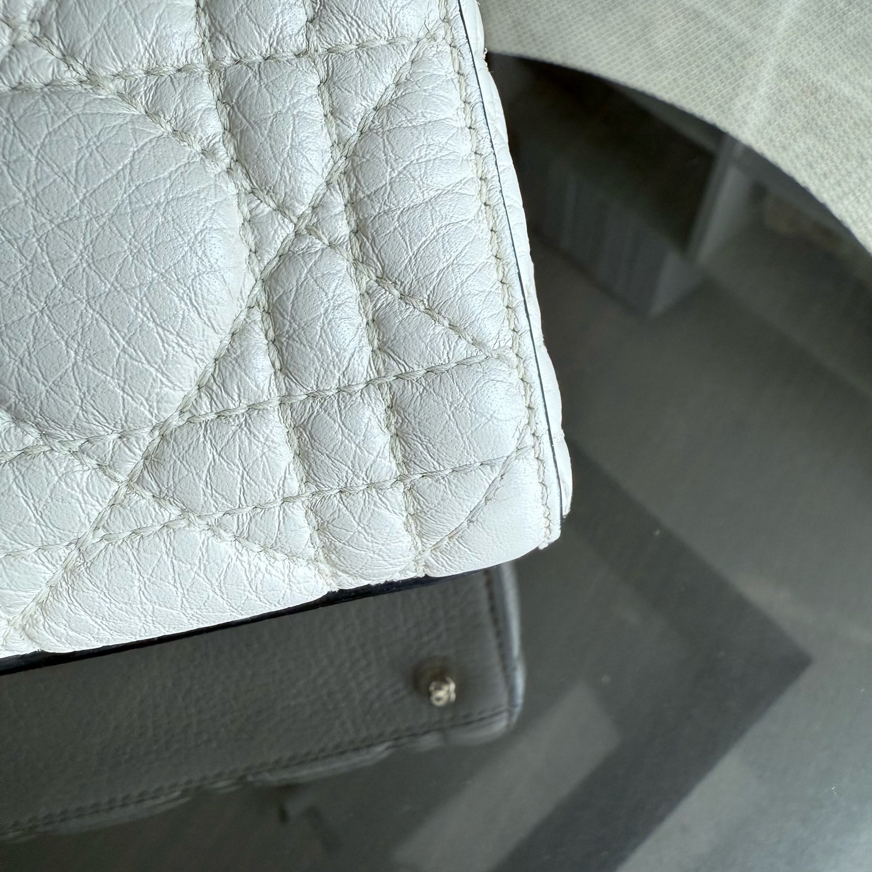 Dior Lady Mini - Grained Calfskin Cannage White Gold Hardware