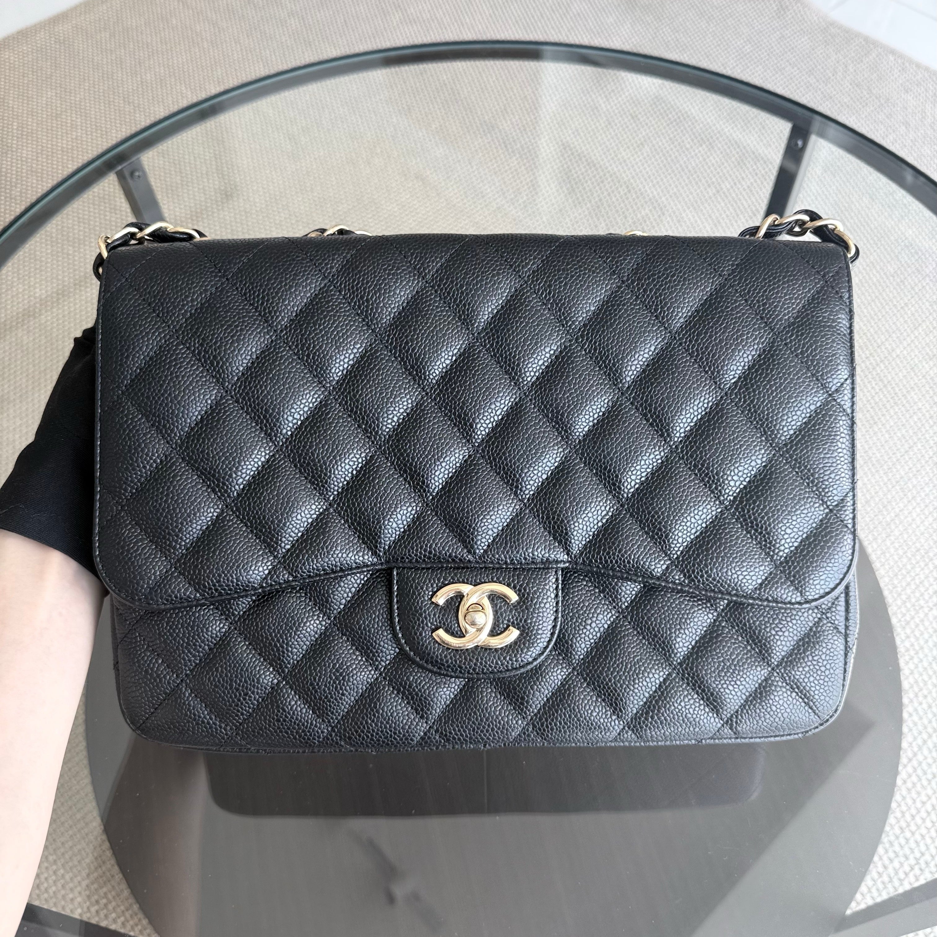 Chanel Classic Flap Jumbo - Caviar 30CM Single Flap Quilted Black Gold Hardware Series 13