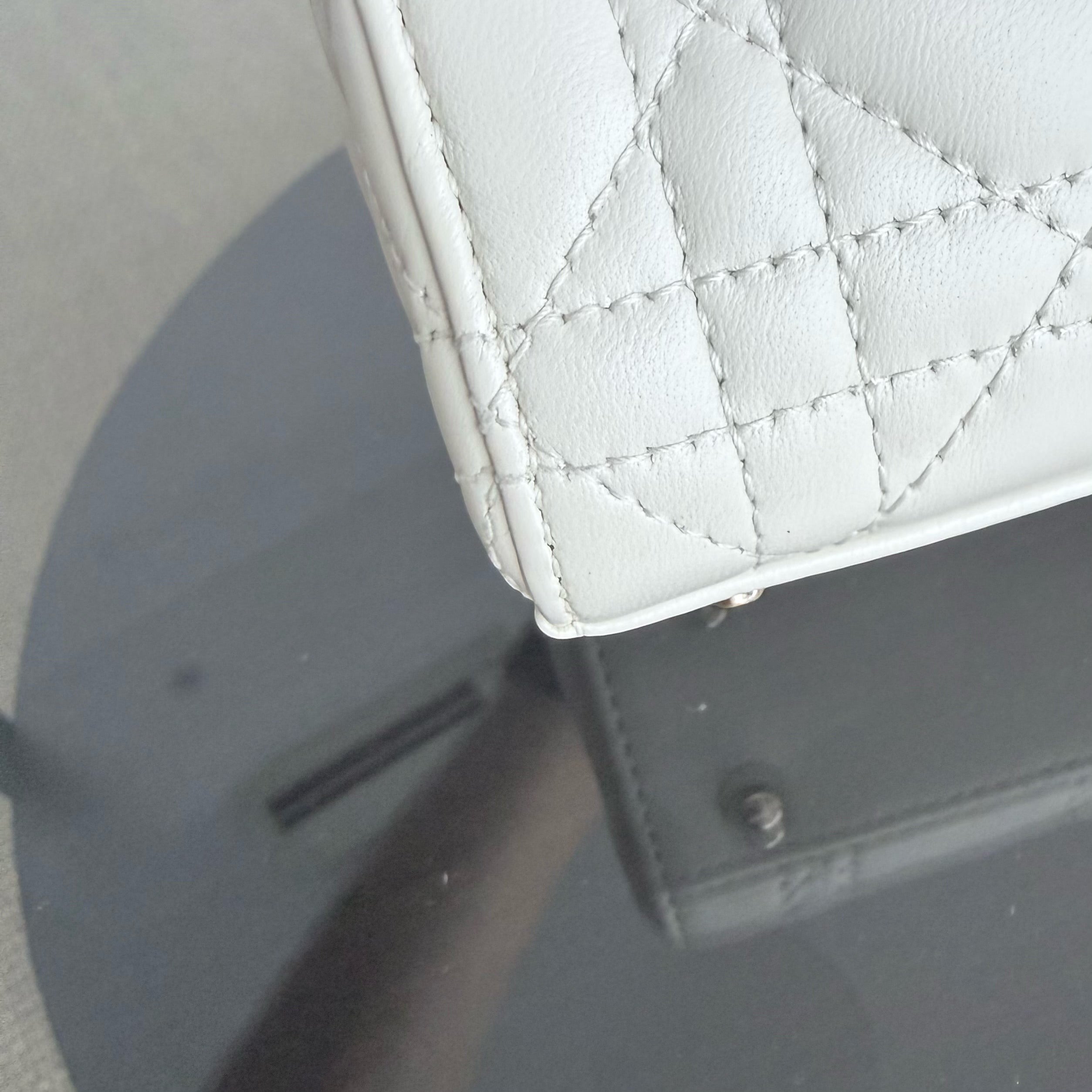 Dior Lady Mini - Year 2024 Cannage Lambskin White Gold Hardware Chain Strap