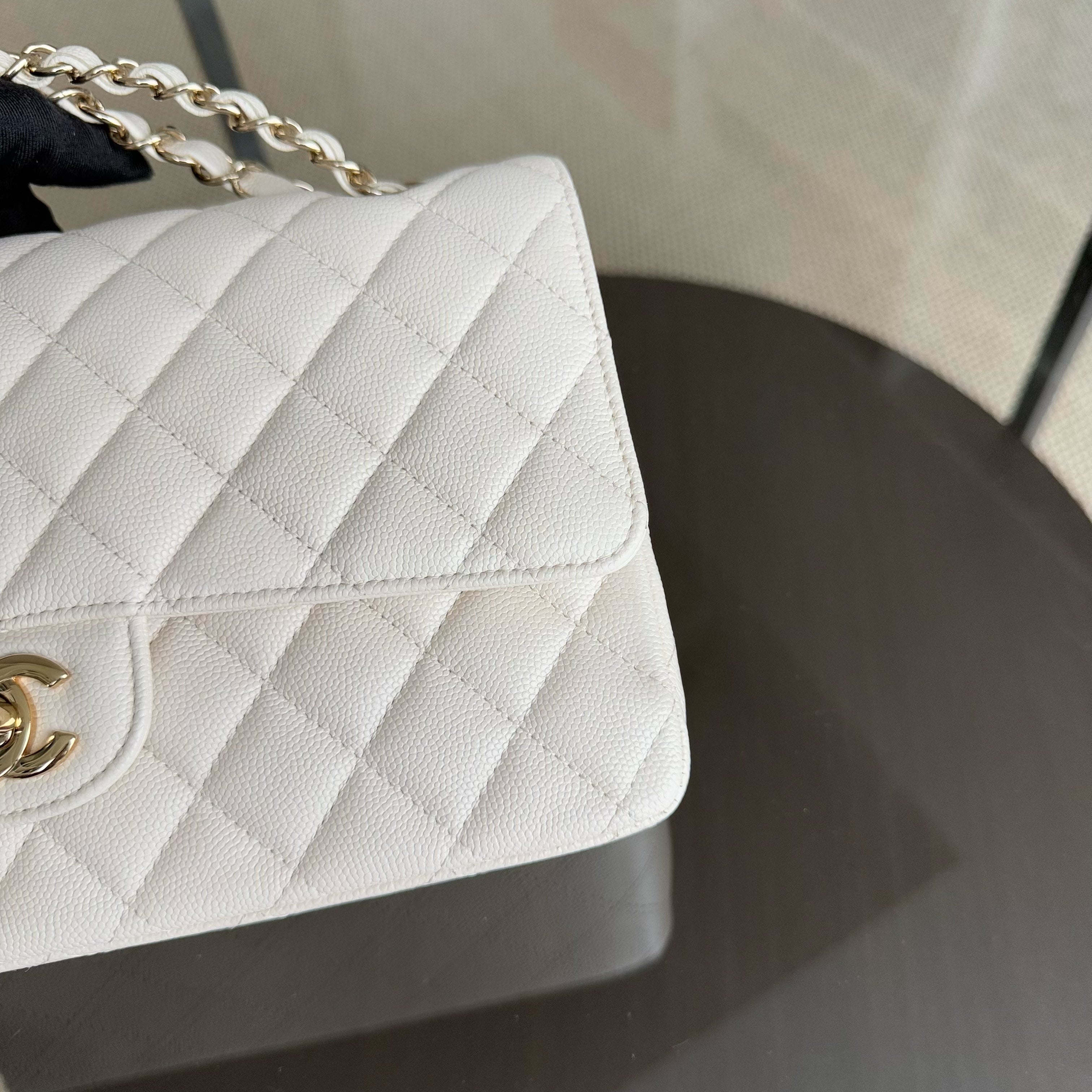 Chanel Classic Flap Medium - Caviar 25CM Quilted Cream White Gold Hardware Series 23