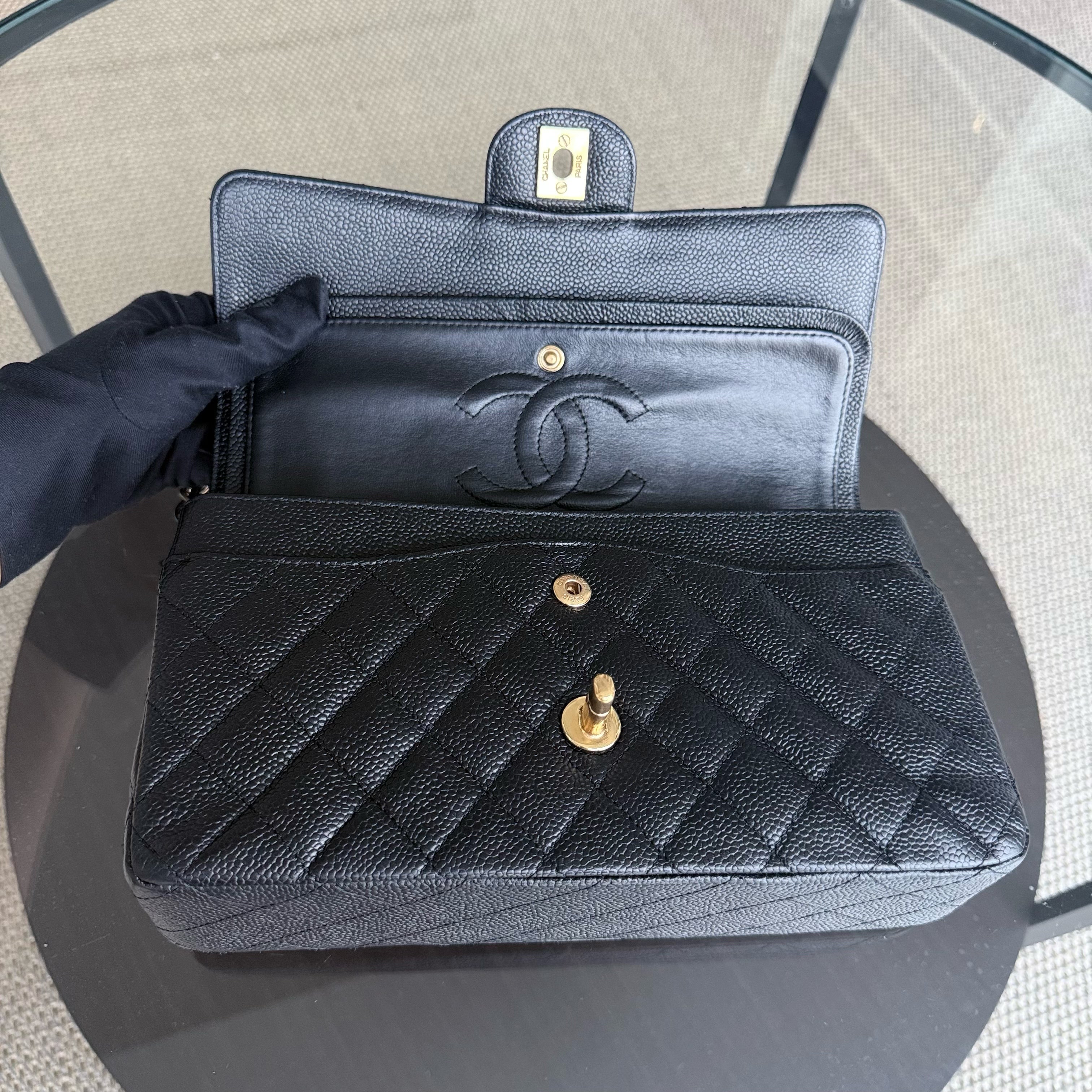 Chanel Classic Flap Medium - Caviar 25CM Quilted Black Gold Hardware Series 13