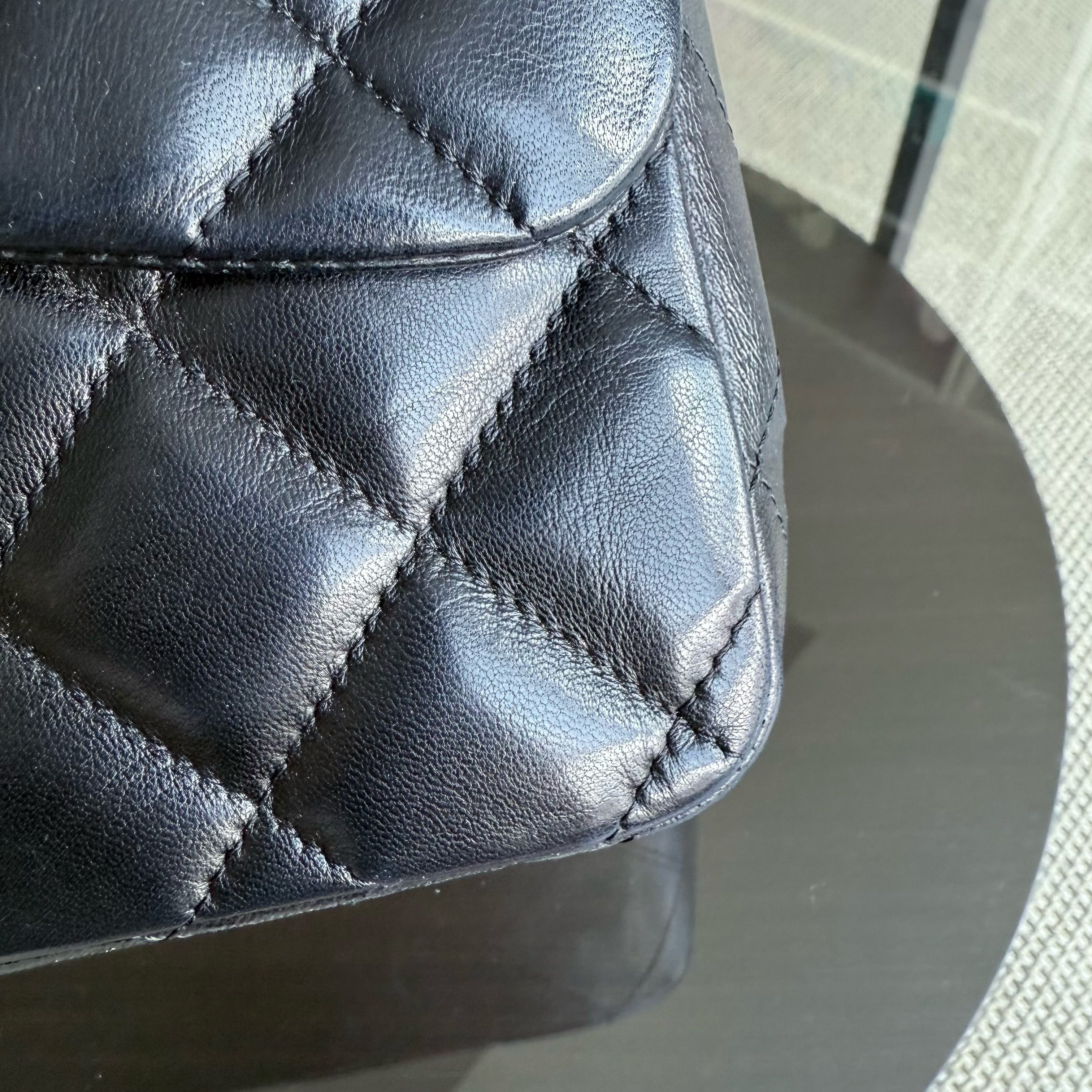 Chanel Classic Flap Jumbo - 30CM Quilted Lambskin Single Flap Black Silver Hardware