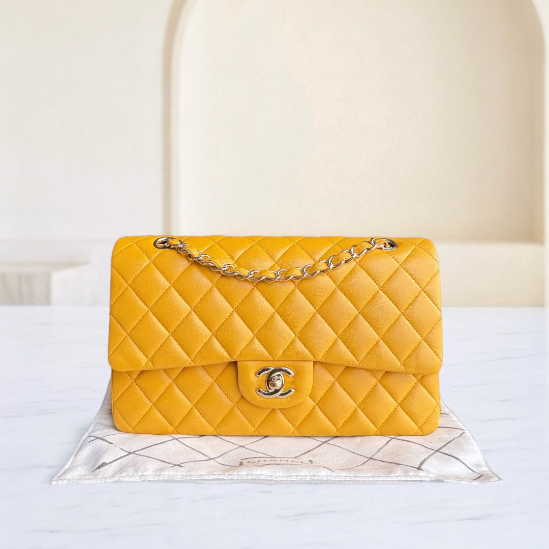 Chanel Classic Flap Medium - 25CM Quilted Lambskin Yellow Gold Hardware Series 22