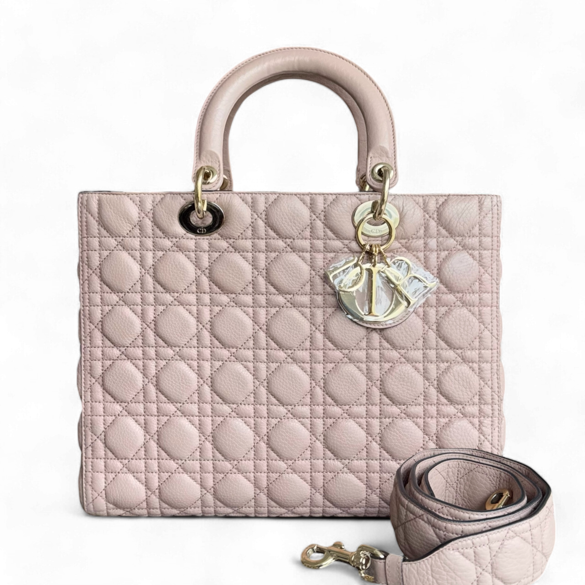 Dior Lady Flap Large - Grained Calfskin Nude Pink Gold Hardware