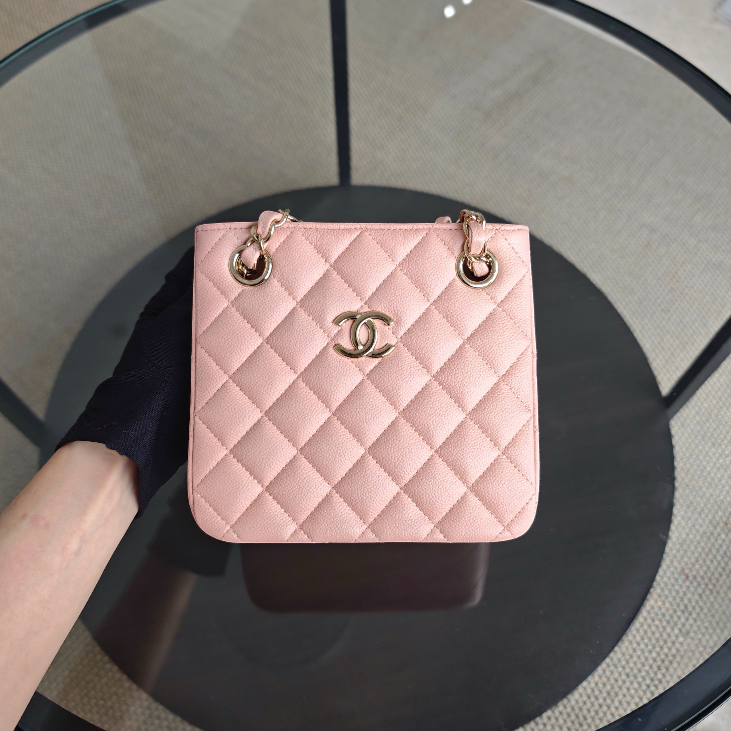 Chanel Bucket Bag - 16CM in the Light Pink Caviar LGHW Microchip