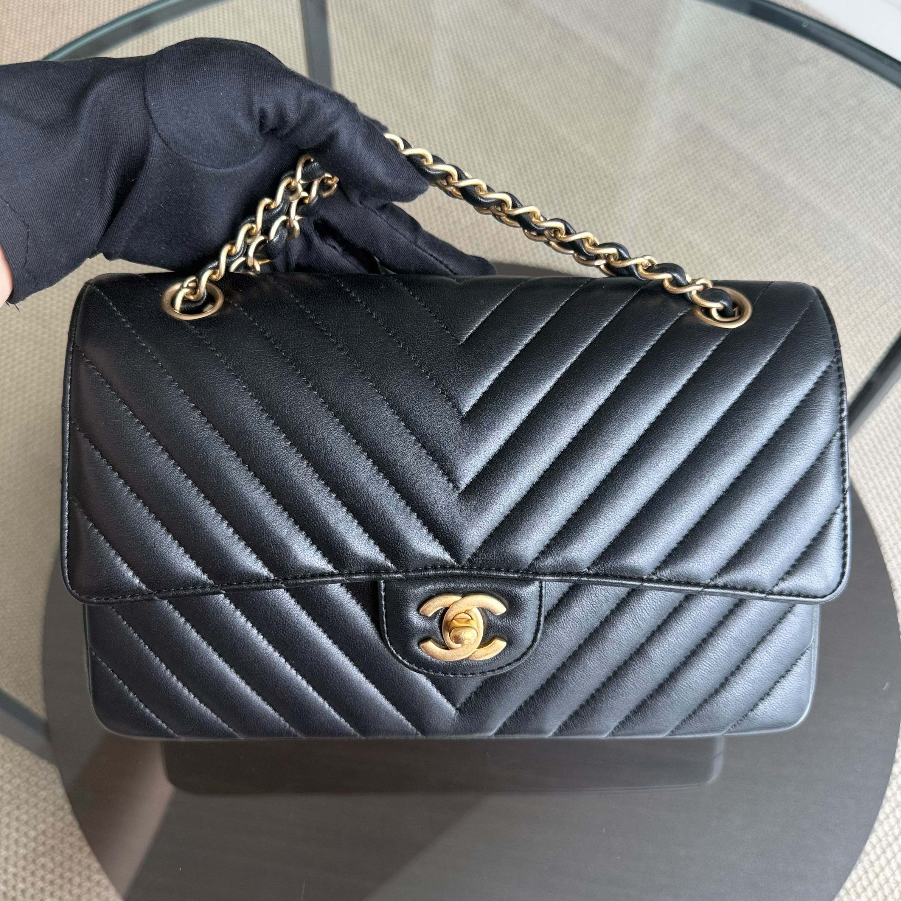 Chanel Classic Flap Medium - 25CM Chevron Lambskin Black Gold Hardware Series 27