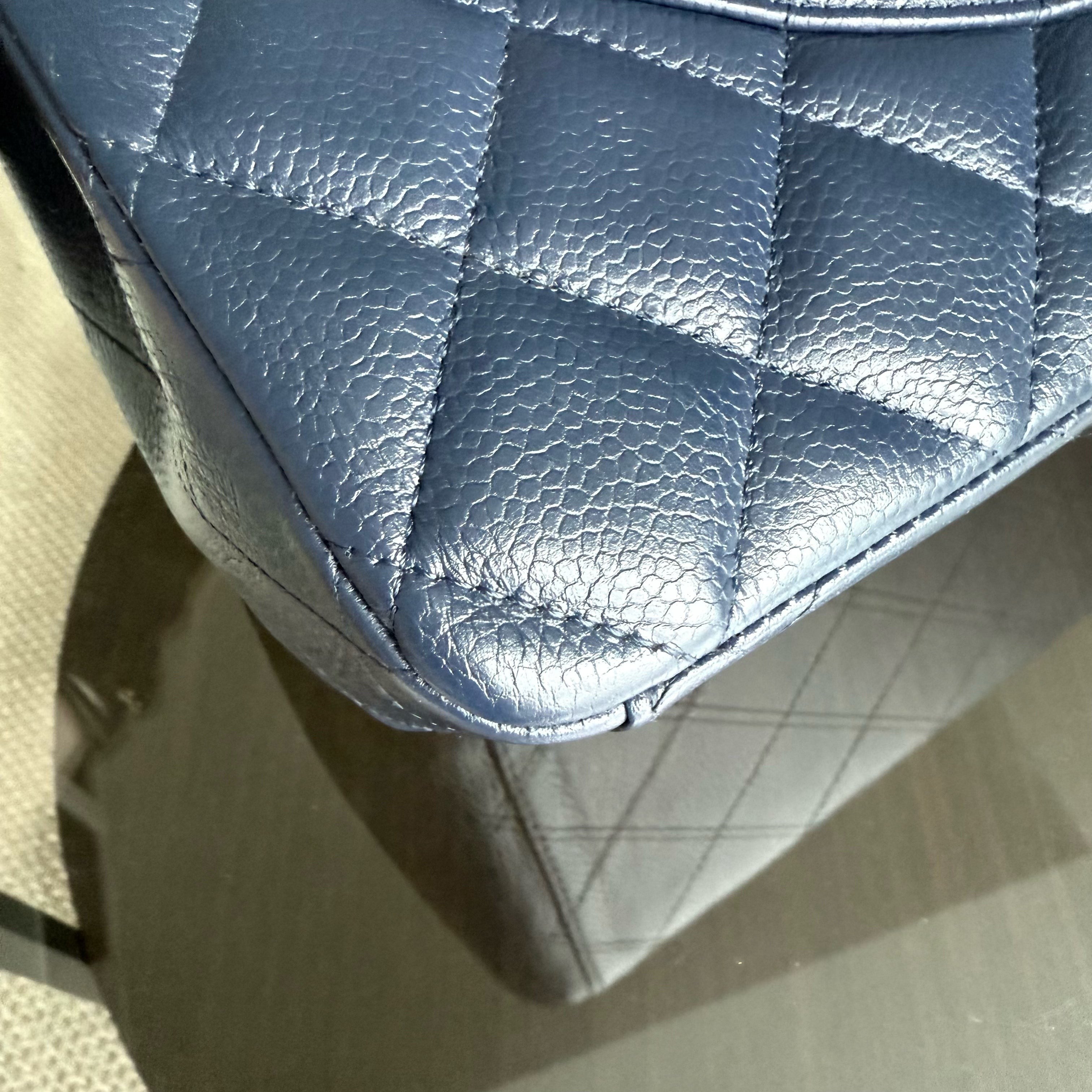 Chanel Classic Flap Maxi - Caviar Double Flap 34CM Quilted Dark Blue Silver Hardware Series 15