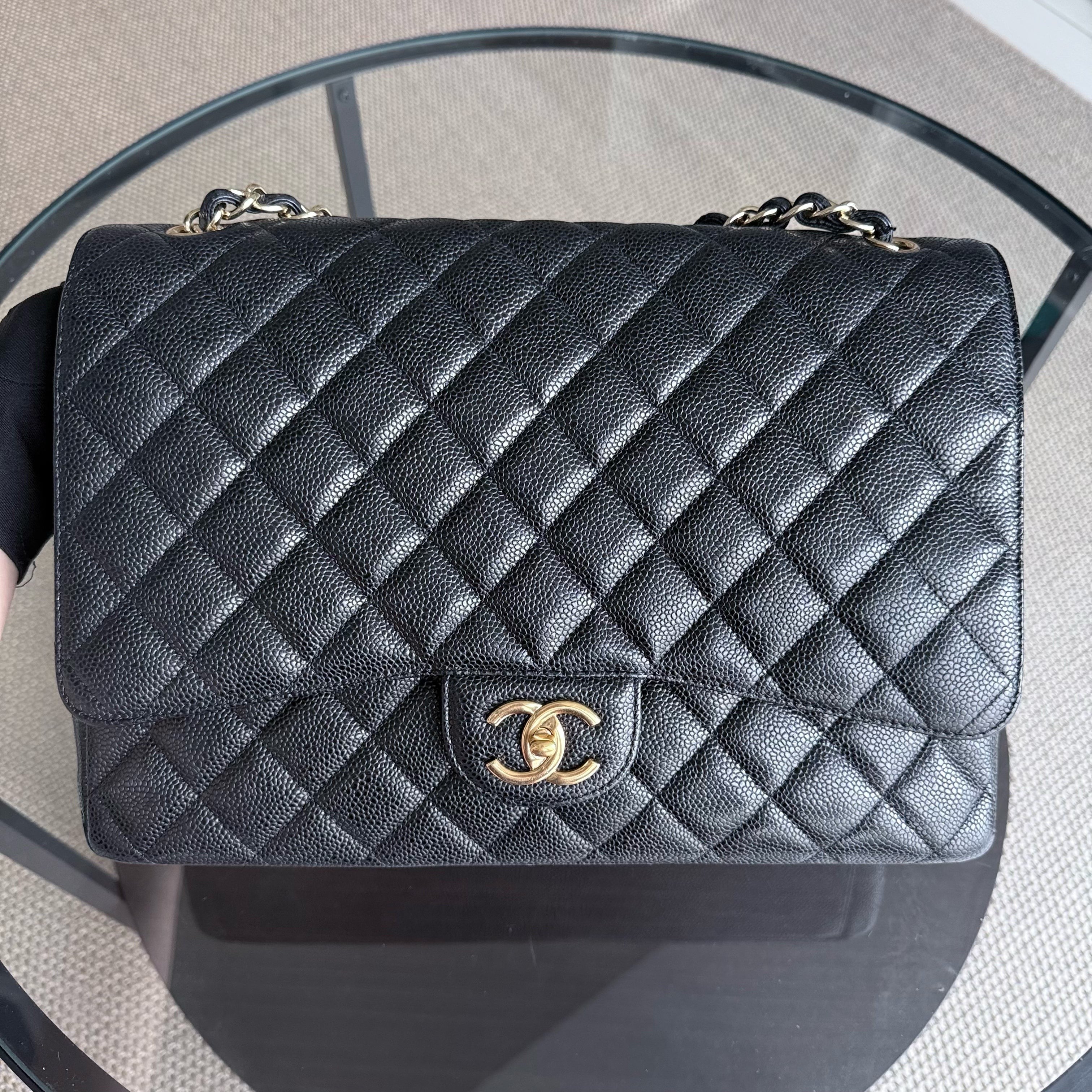 Chanel Classic Flap Maxi - Caviar Double Flap 33CM Quilted Black Gold Hardware