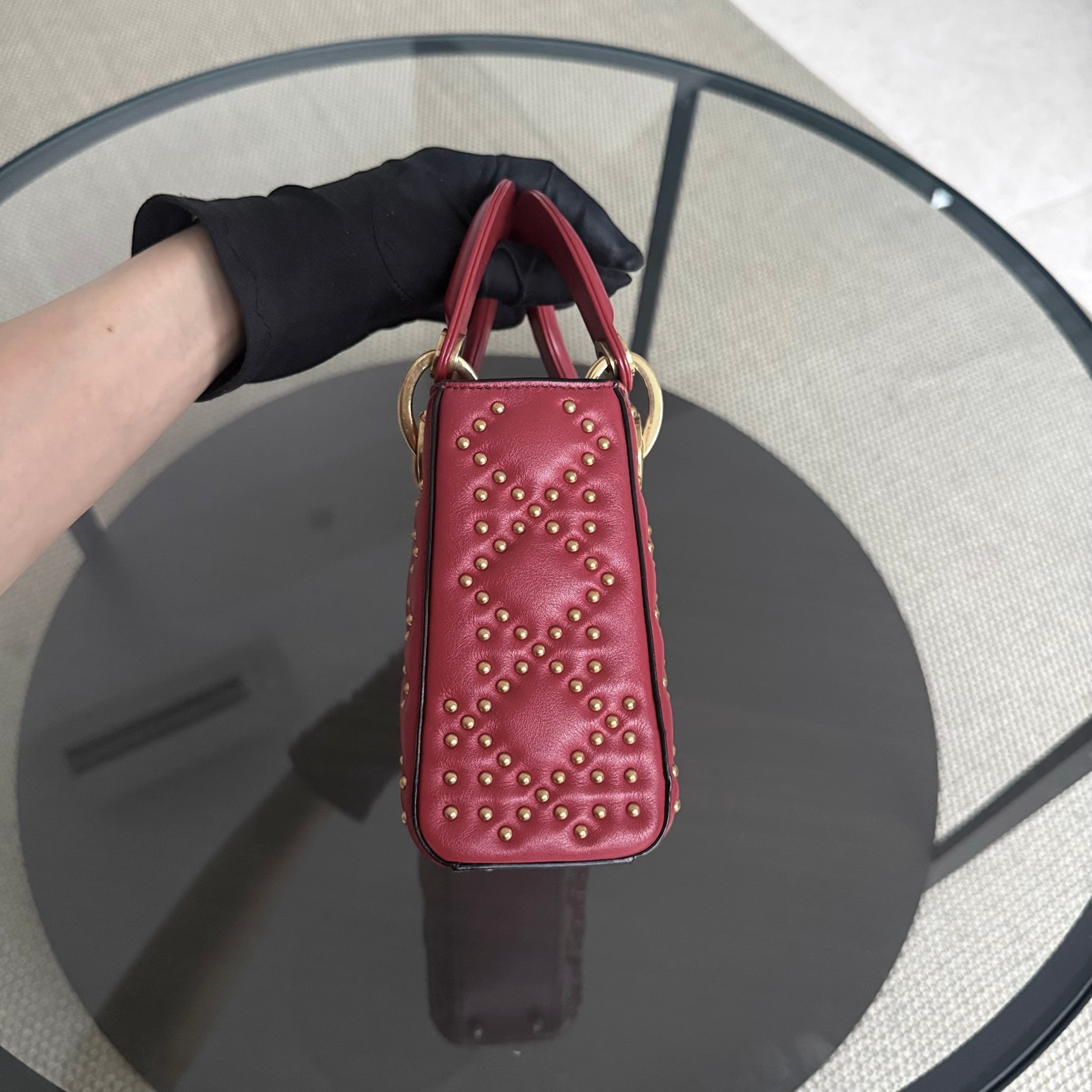 Dior Lady Mini - Valentine Studded Red Golden Hardware